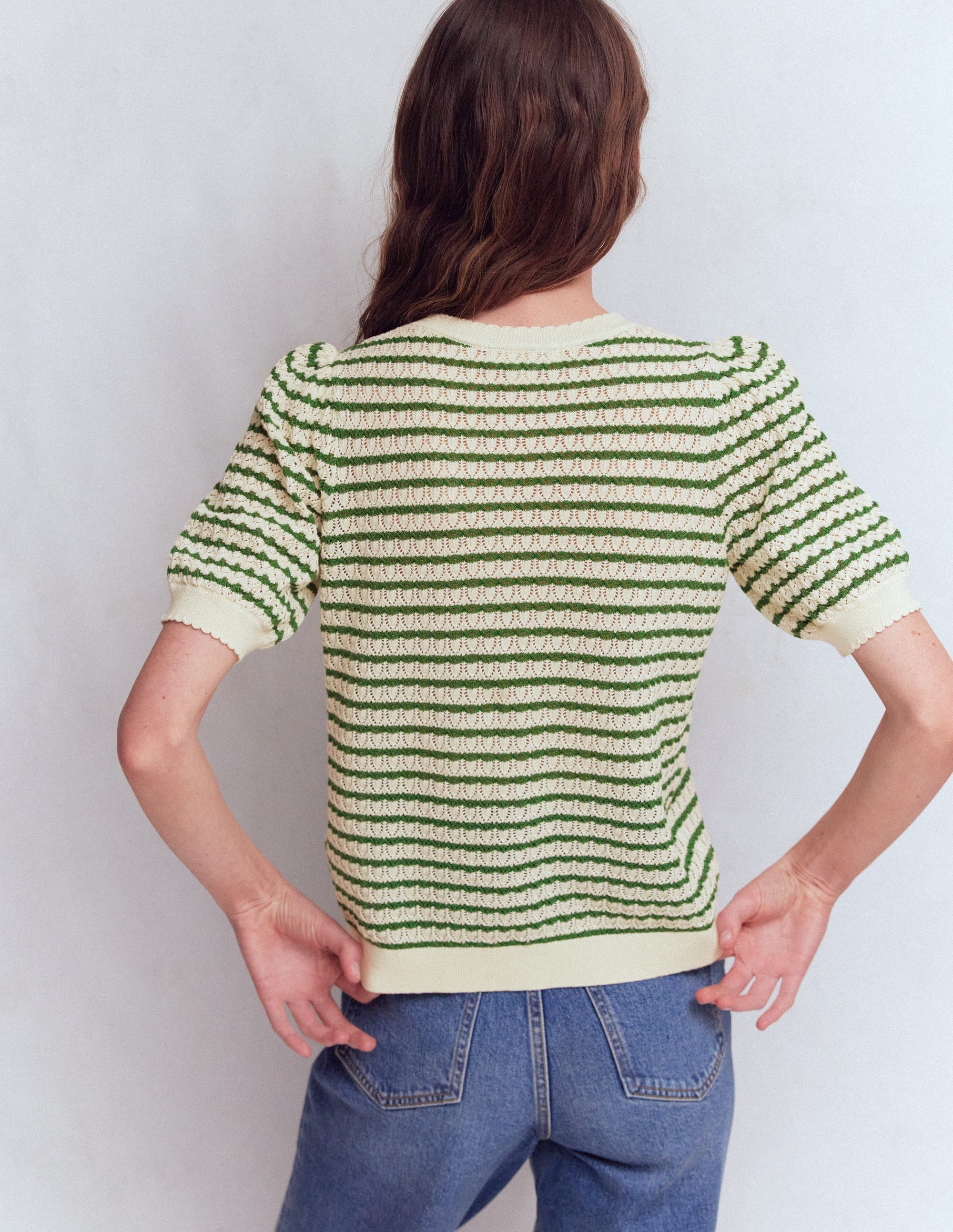Gepunktete Pointelle-Strickjacke-Grün Streifen - Image 3