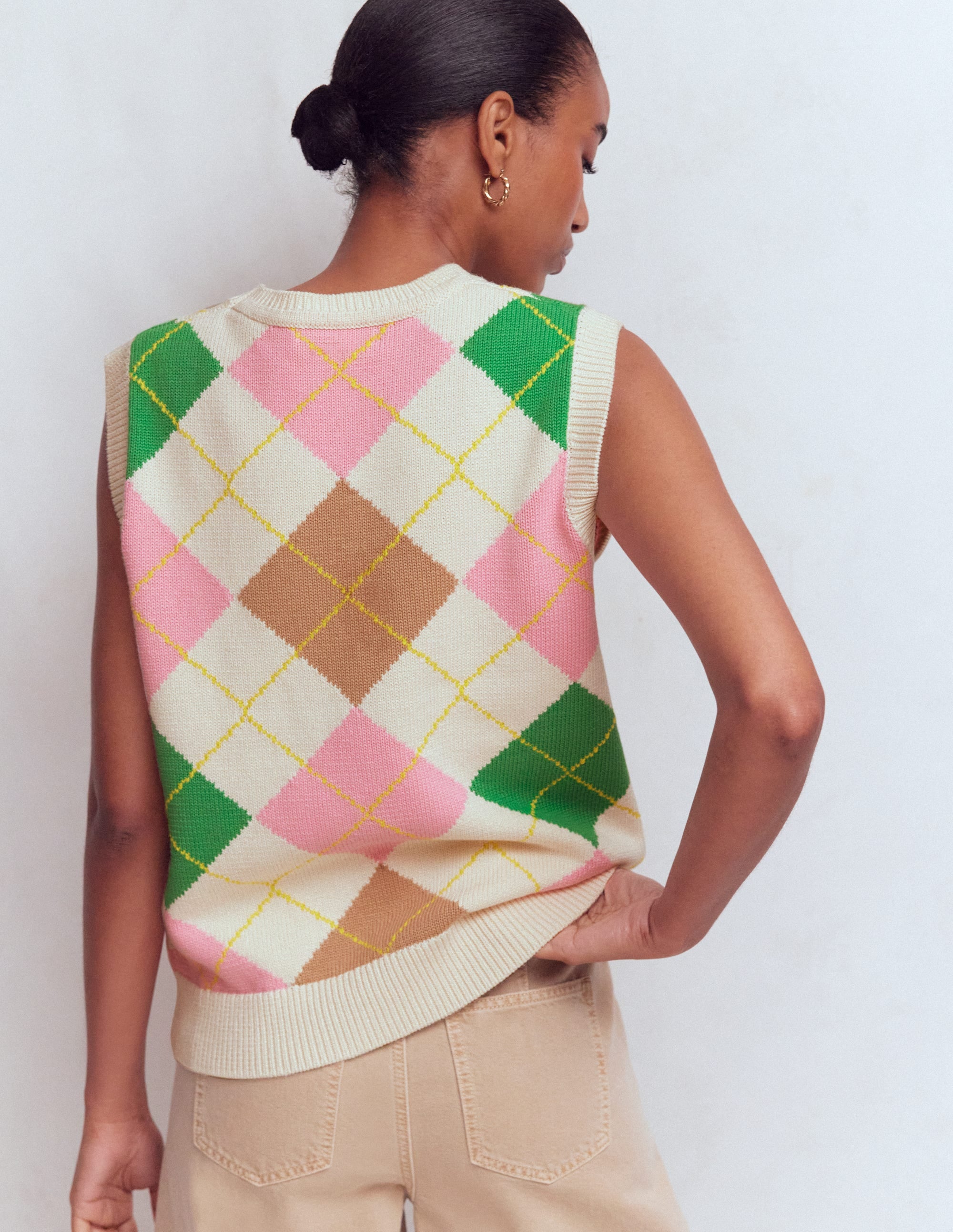 Lucy Baumwoll-Oberteil-Grün, Rosa Argyle - Image 3