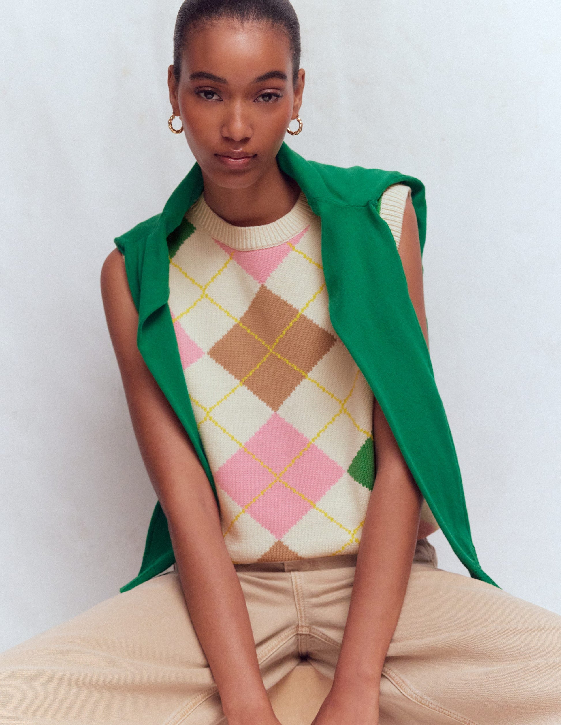 Lucy Baumwoll-Oberteil-Grün, Rosa Argyle-5