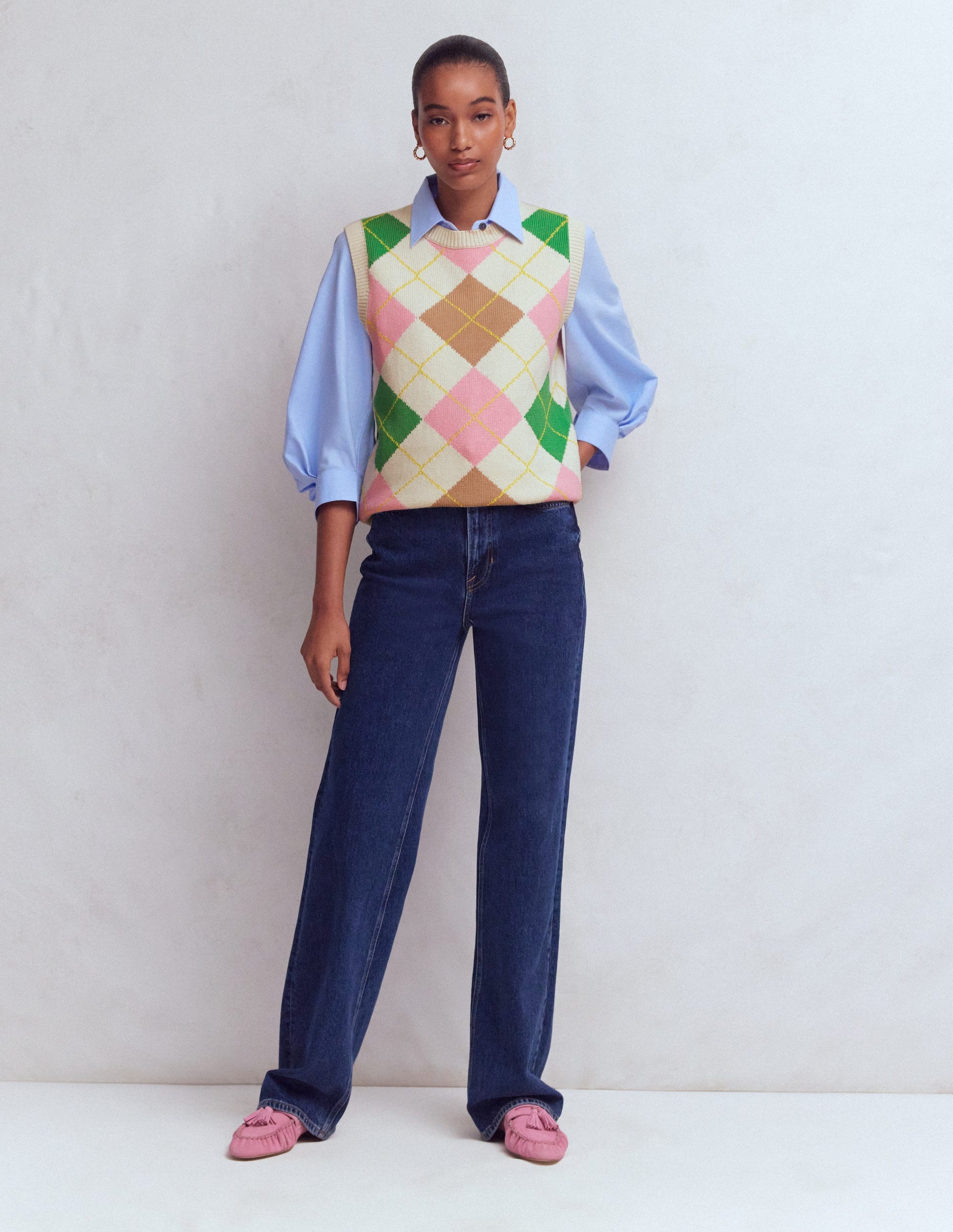 Lucy Baumwoll-Oberteil-Grün, Rosa Argyle-6