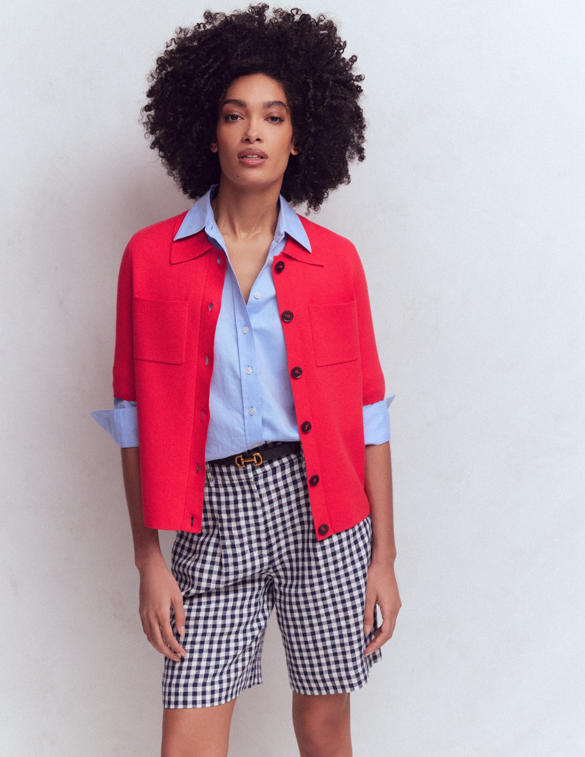 Kurzärmliges Strickhemd-Leuchtende Kirsche-1