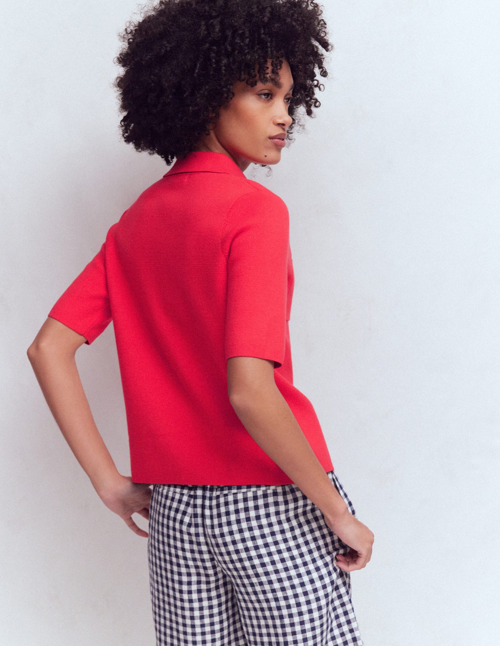 Kurzärmliges Strickhemd-Leuchtende Kirsche-3