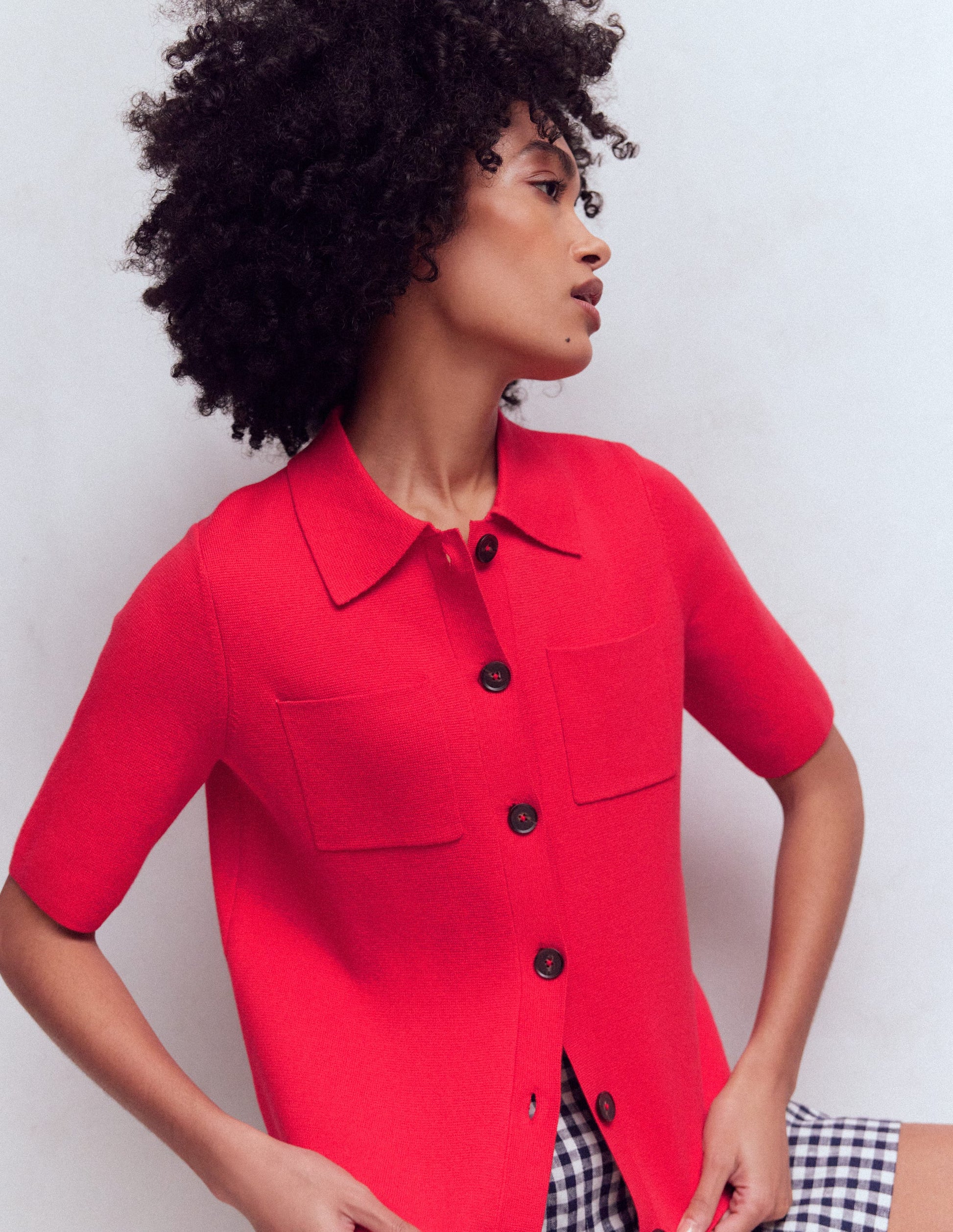 Kurzärmliges Strickhemd-Leuchtende Kirsche-4