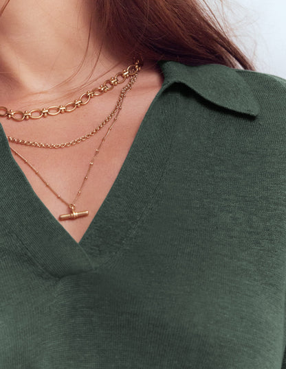 Agnes Leinenpullover mit Kragen-Grüner Jaspis-2