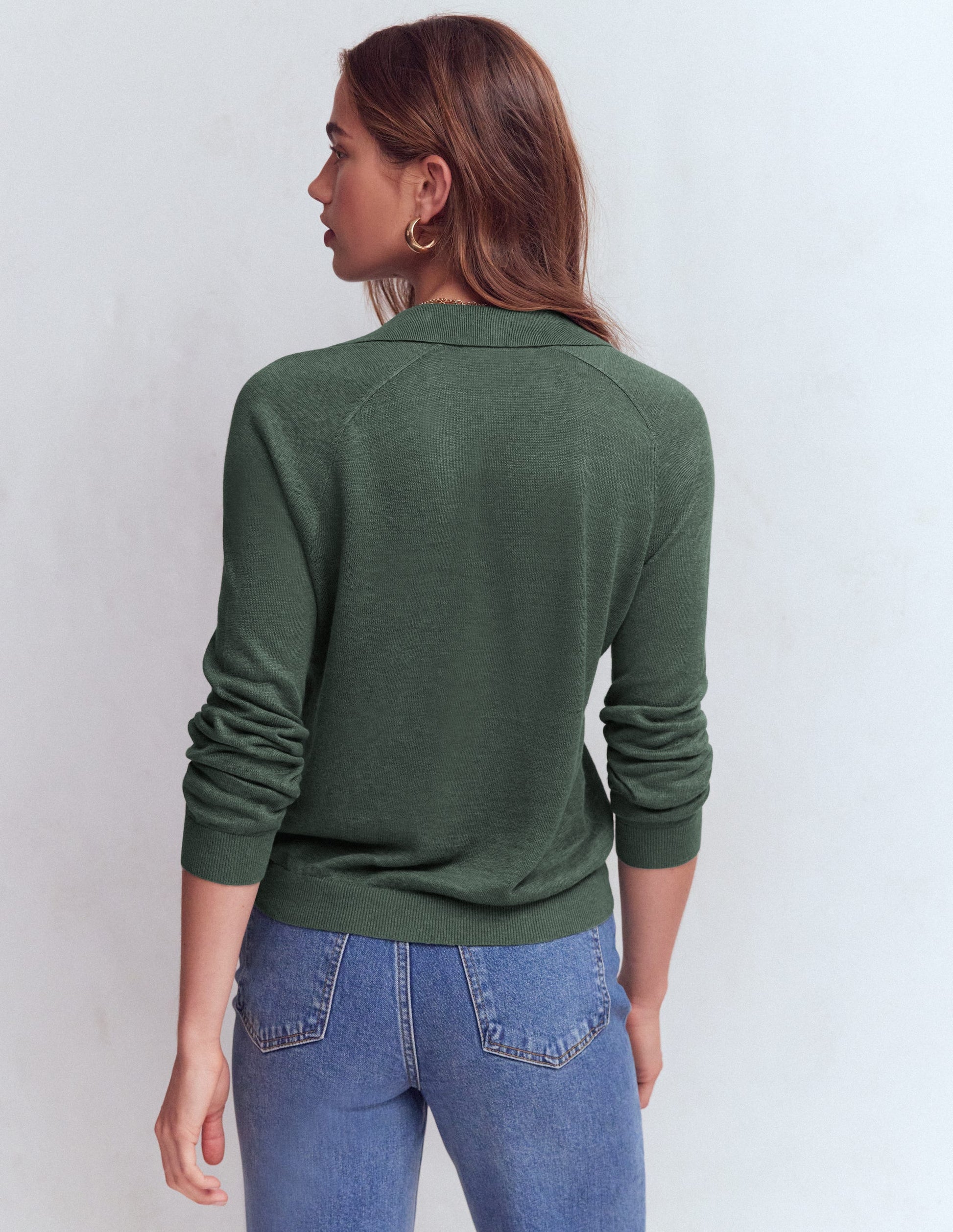 Agnes Leinenpullover mit Kragen-Grüner Jaspis-3