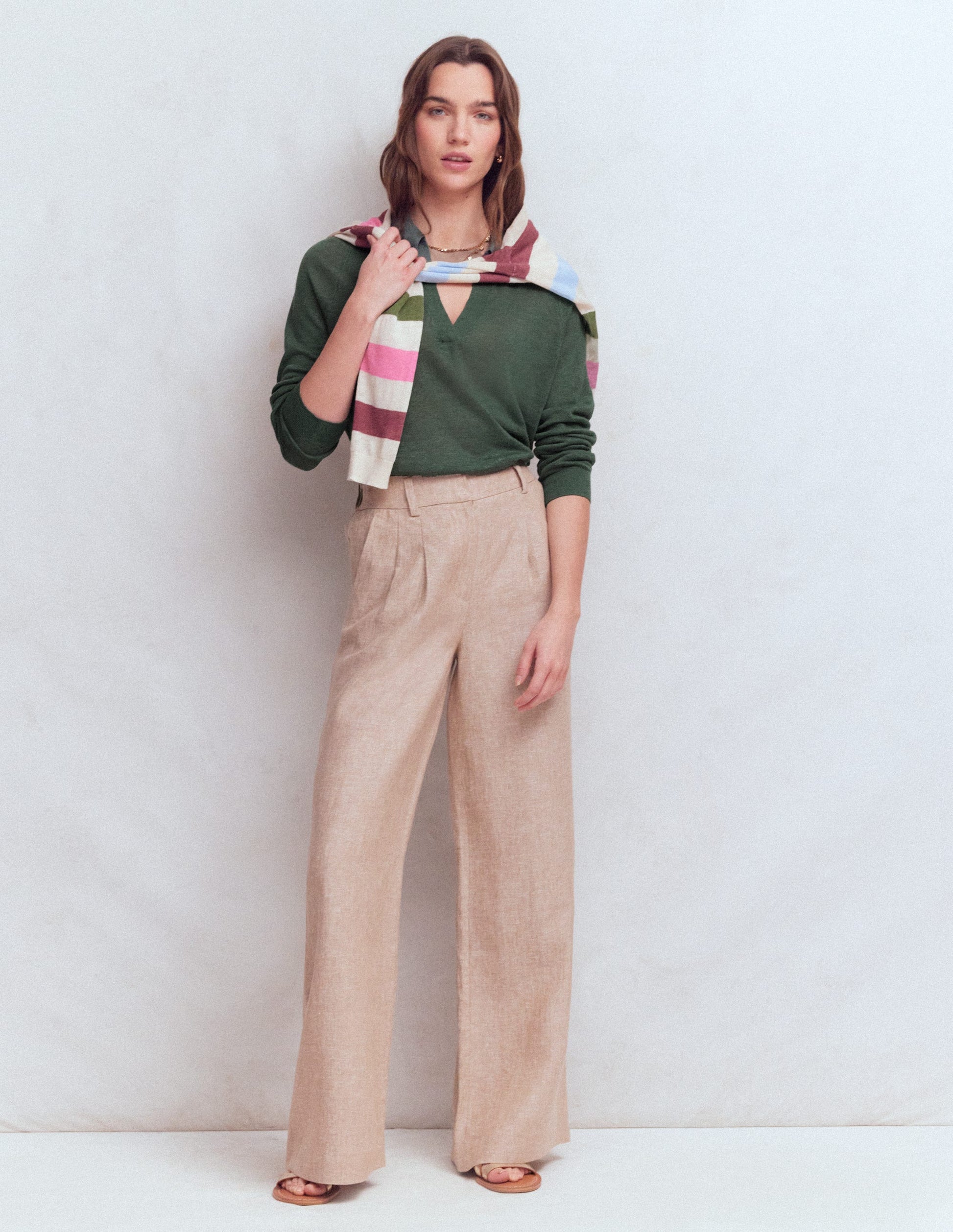 Agnes Leinenpullover mit Kragen-Grüner Jaspis-4