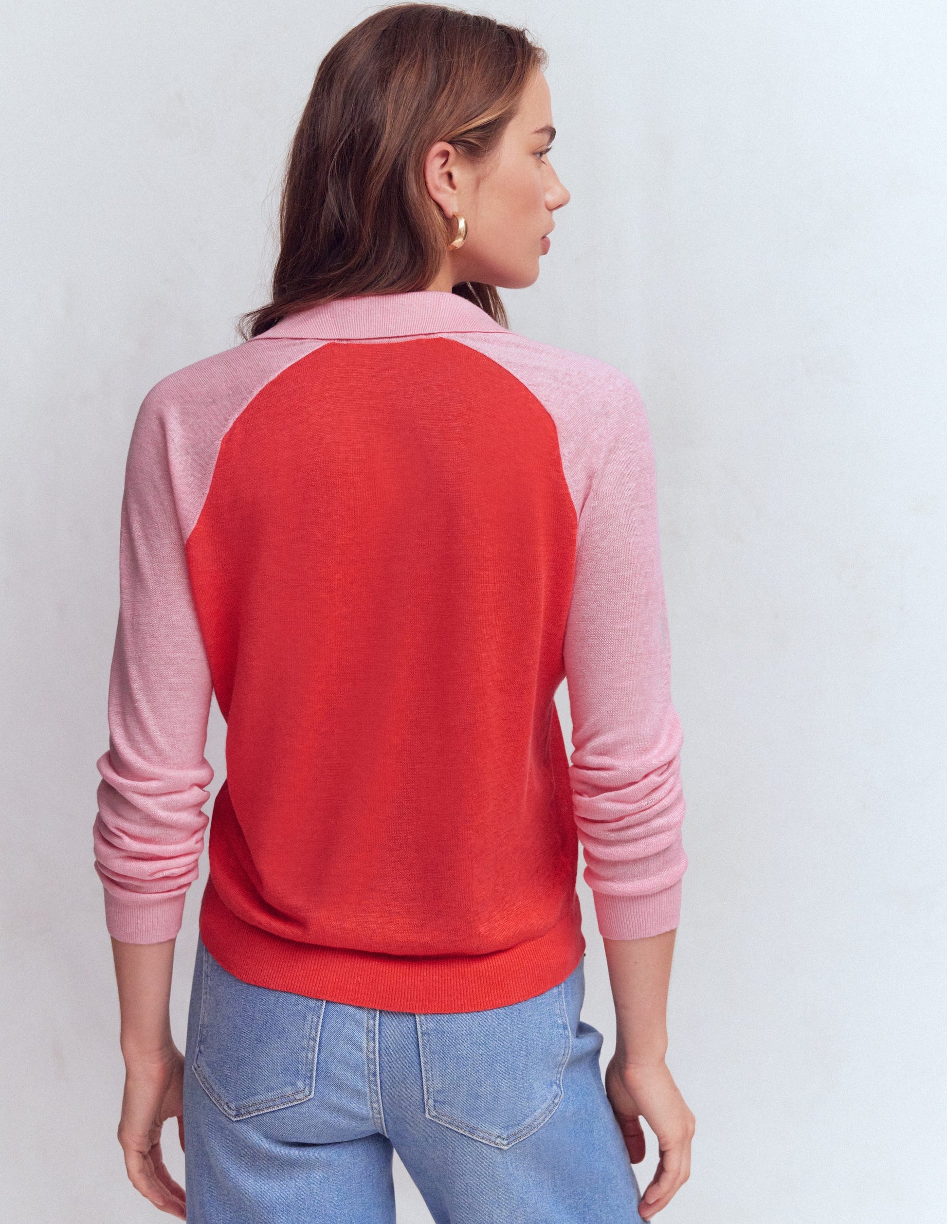 Agnes Collared Linen Jumper-Sunkissed Coral / Formica Pink-3