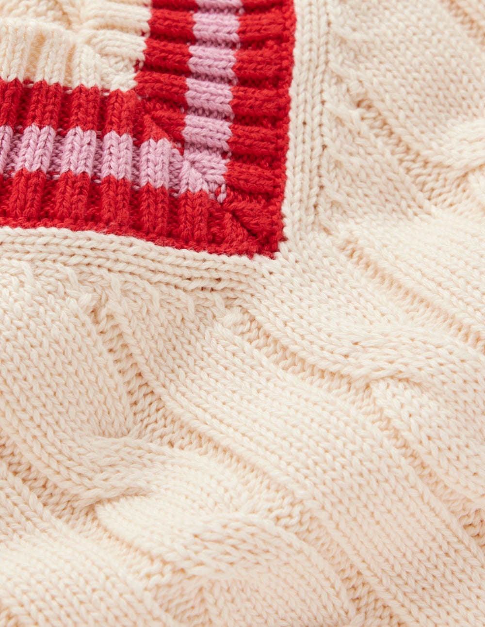 Maeve Texturierter Baumwollpullover-Naturweiß Zopfmuster, Rot-11