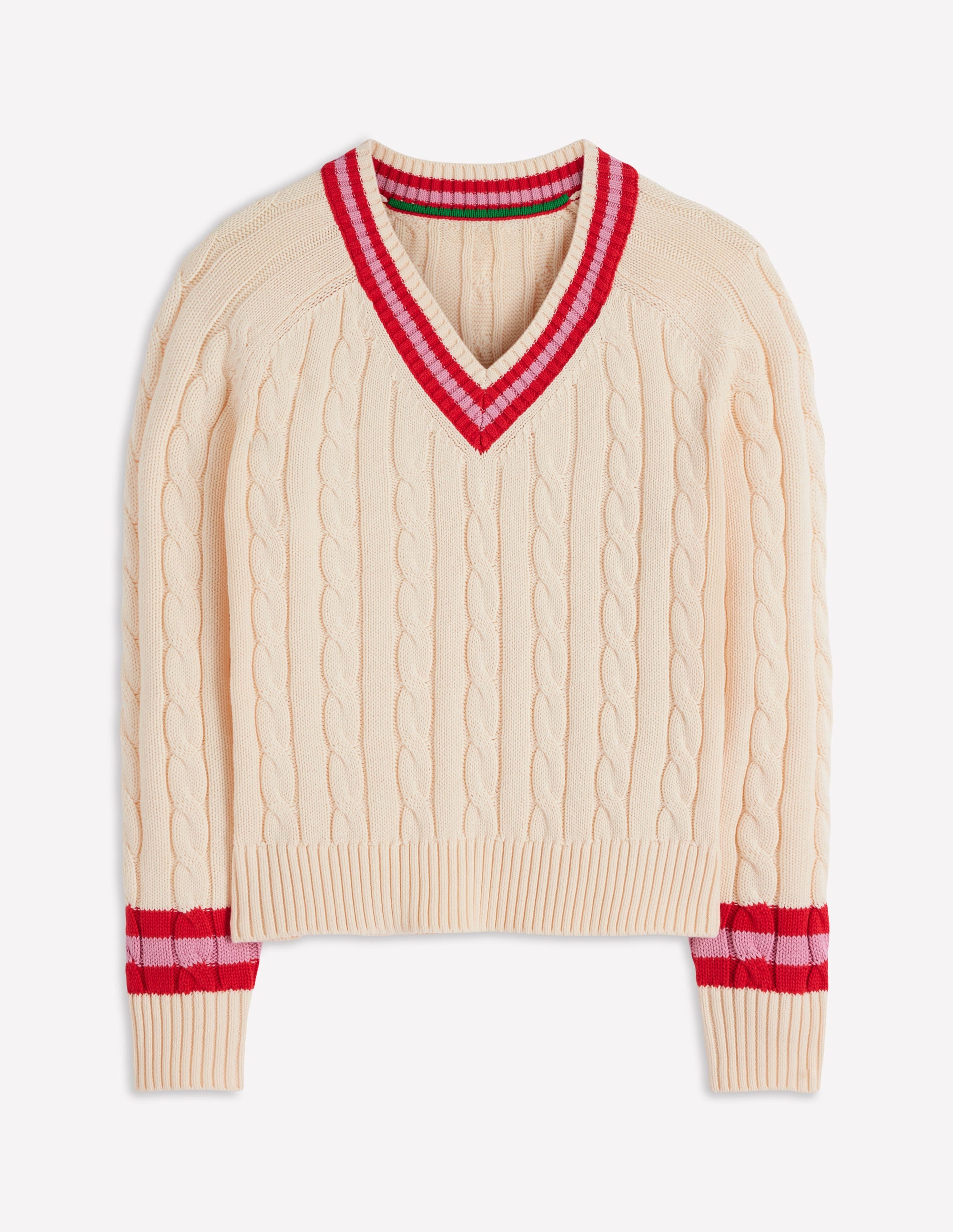 Maeve Texturierter Baumwollpullover-Naturweiß Zopfmuster, Rot - Image 10