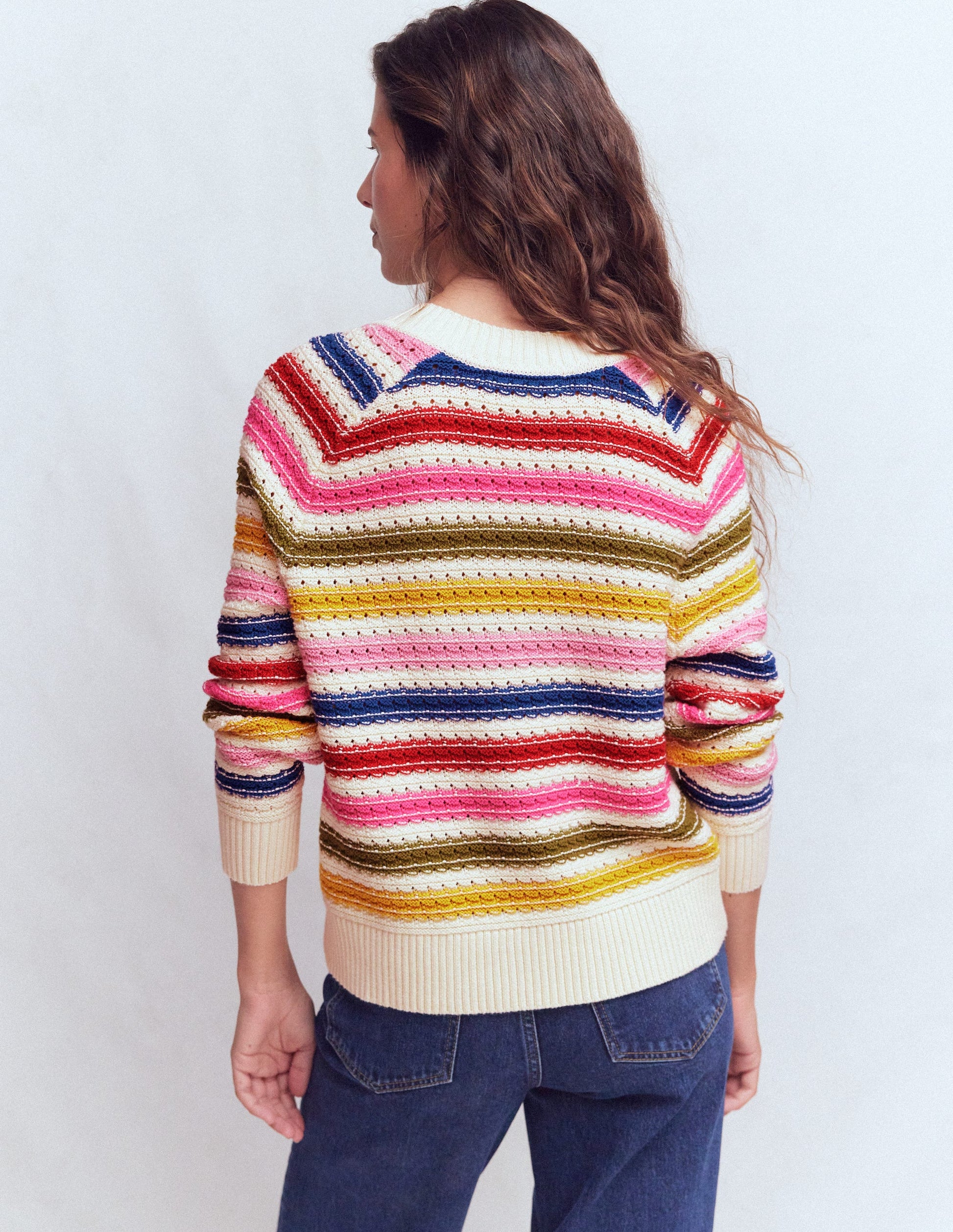 Maeve Texturierter Baumwollpullover-Ackerbohnengrün/Pink, Gestreift-6