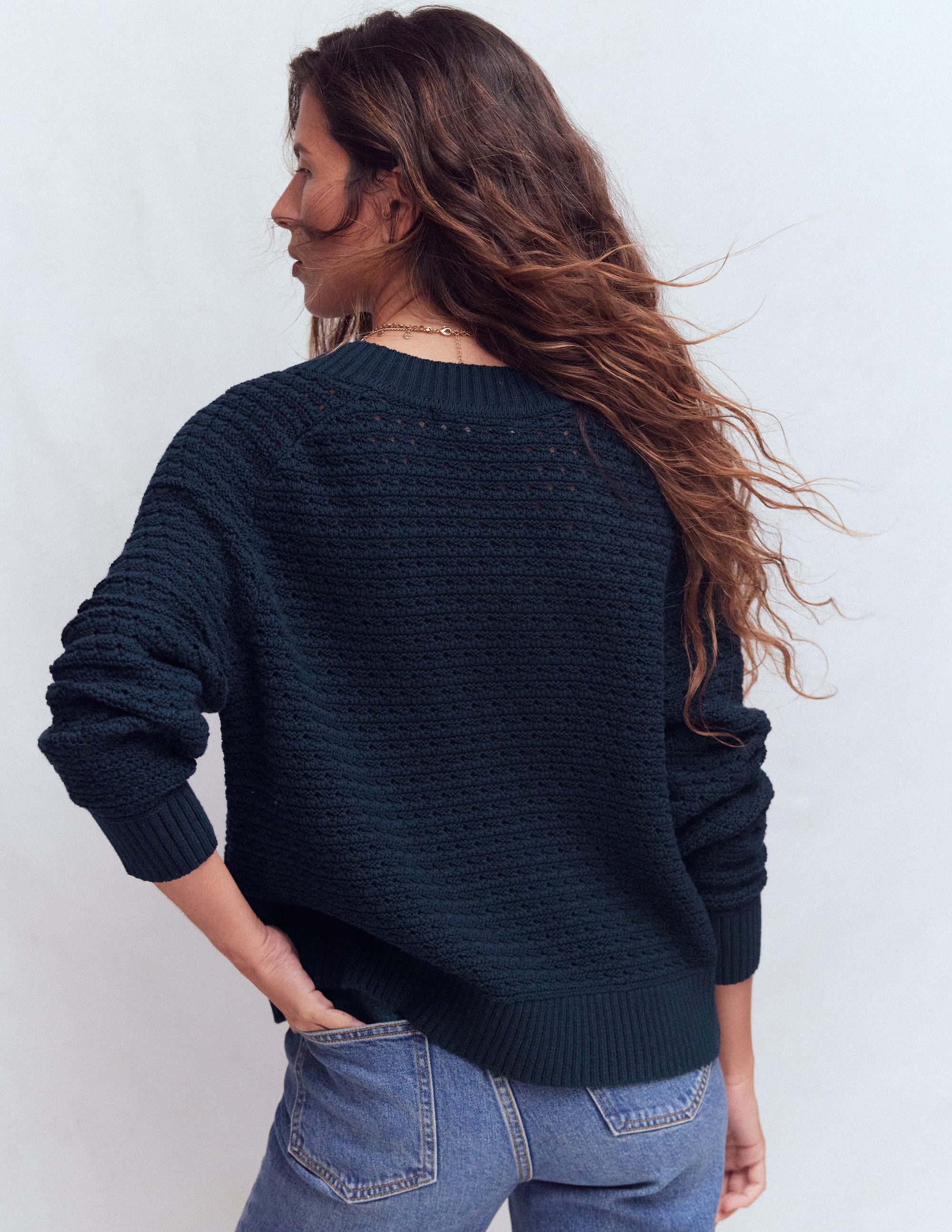 Maeve Textured Cotton Jumper-Navy - Image 4