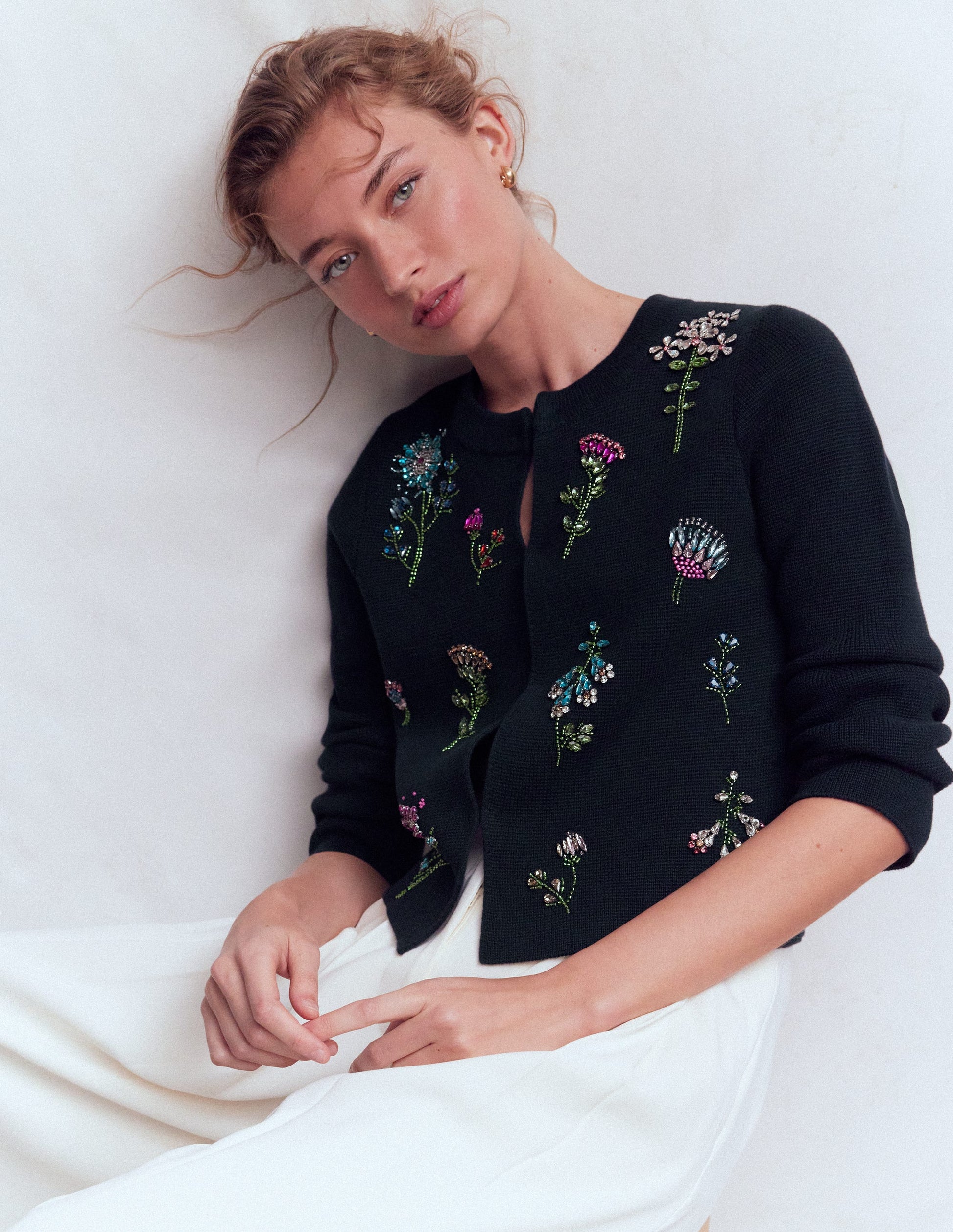 Cardigan court ornementé-Bleu marine-1