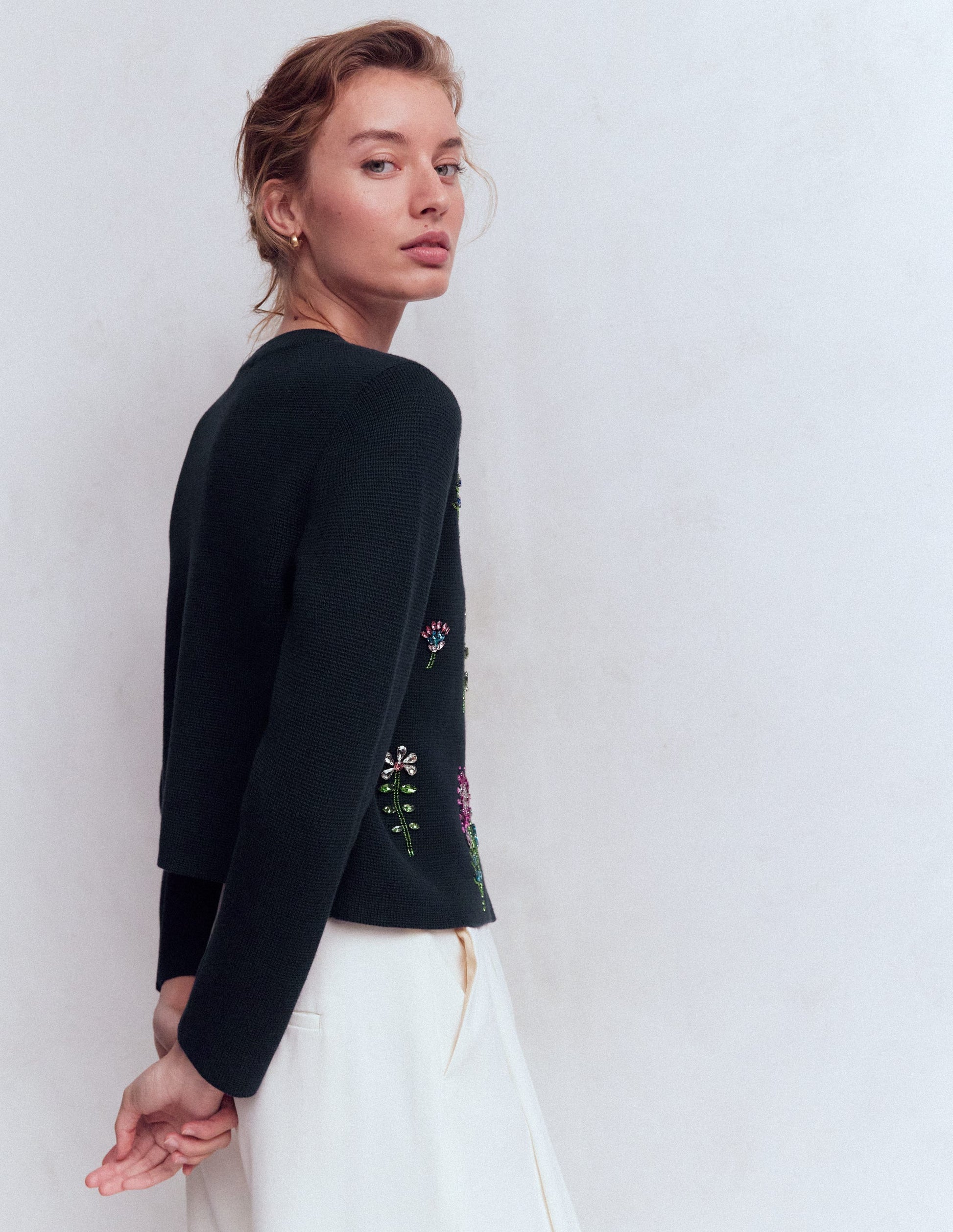 Cardigan court ornementé-Bleu marine-3