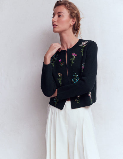 Cardigan court ornementé-Bleu marine-5