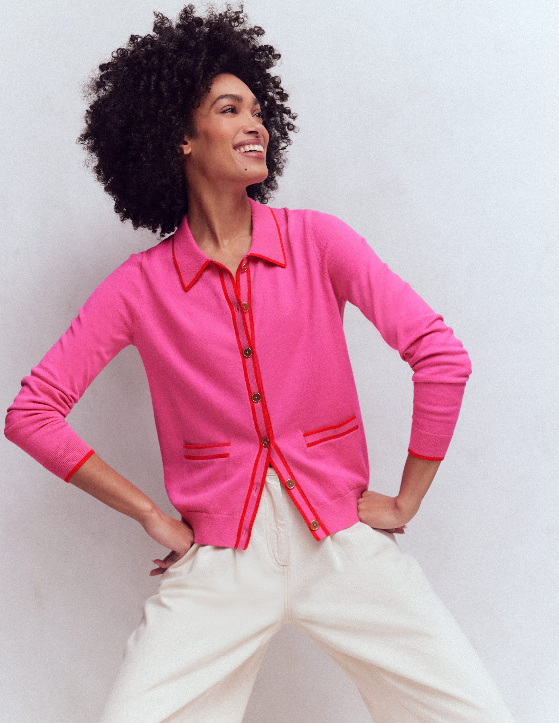 Liz Strickjacke mit Kragen-Kräftiges Rosa-1