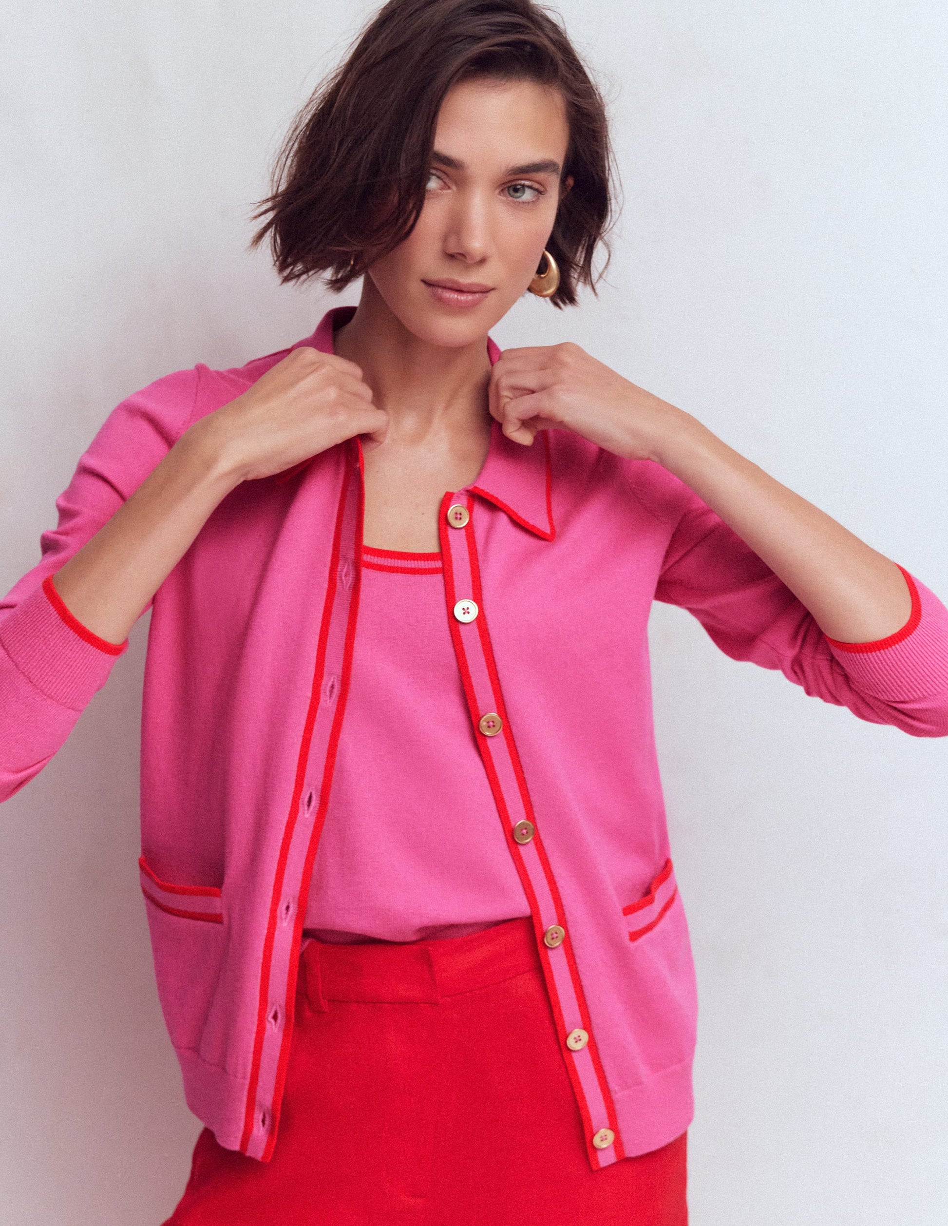 Liz Strickjacke mit Kragen-Kräftiges Rosa-5