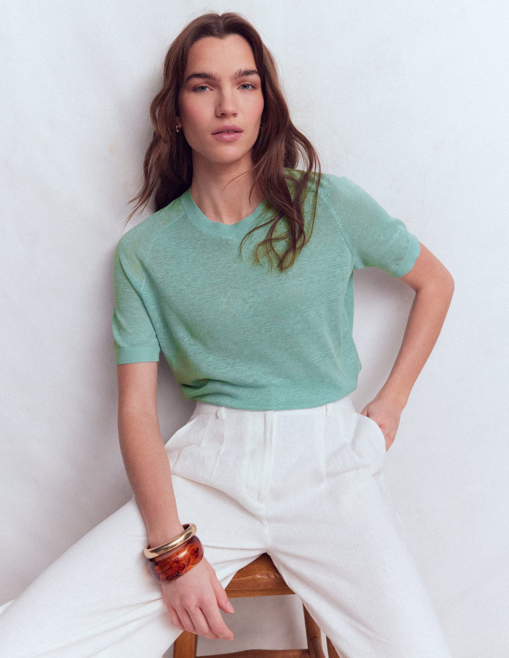 T-shirt boutonné Agnes en lin-Bleu brume marine-1