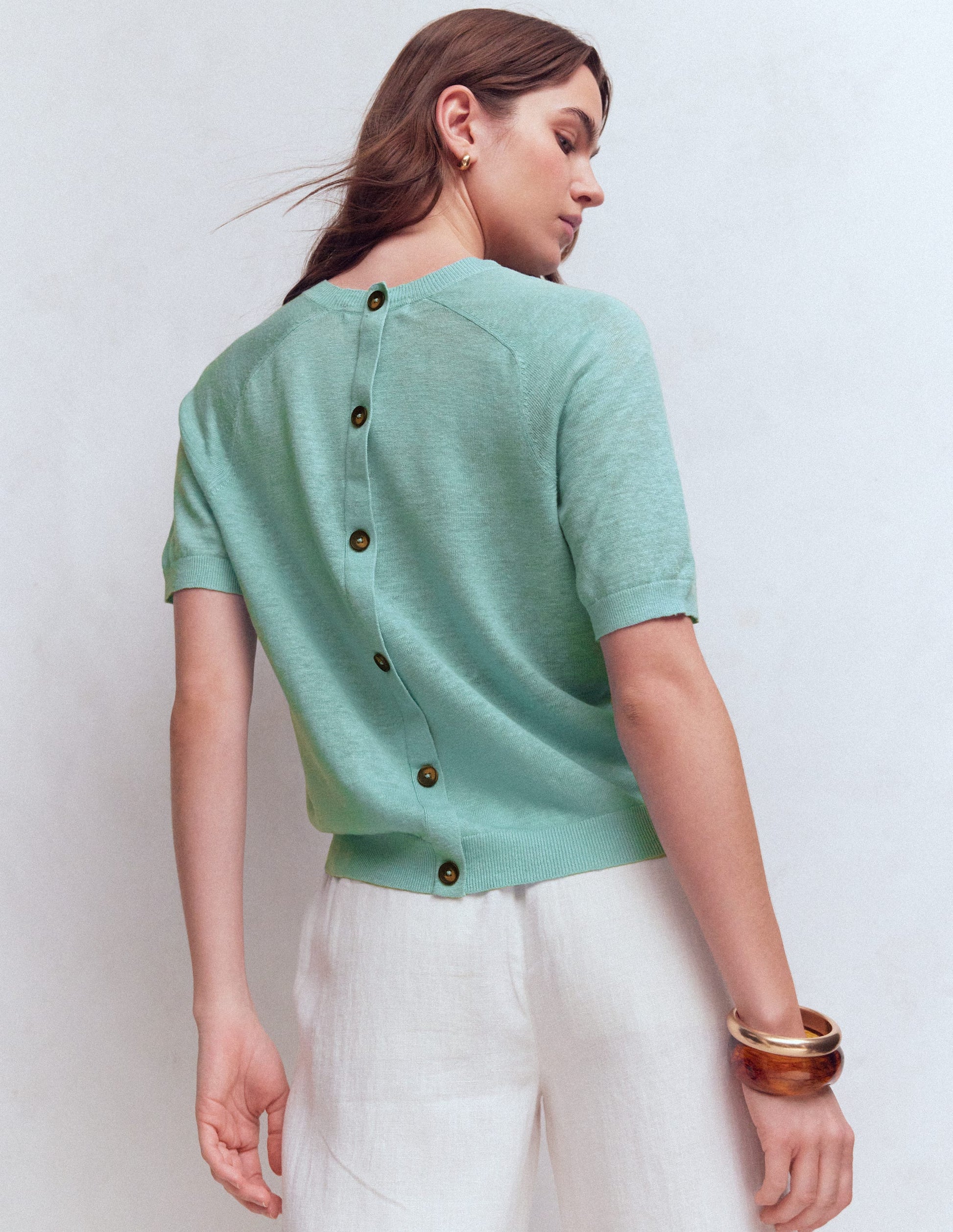 T-shirt boutonné Agnes en lin-Bleu brume marine-3