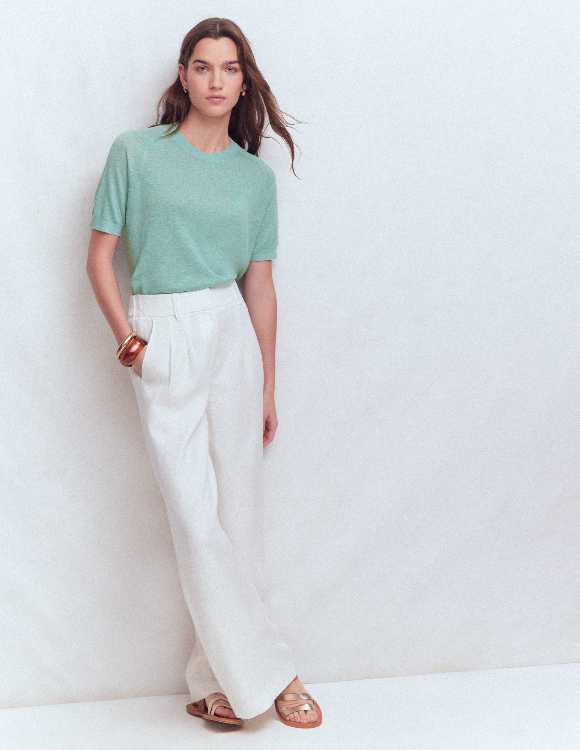 T-shirt boutonné Agnes en lin-Bleu brume marine-4