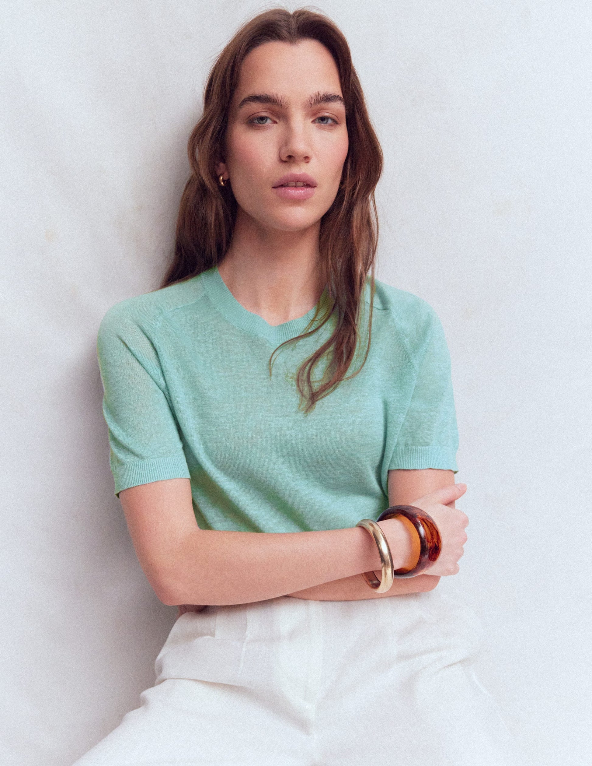 T-shirt boutonné Agnes en lin-Bleu brume marine-6