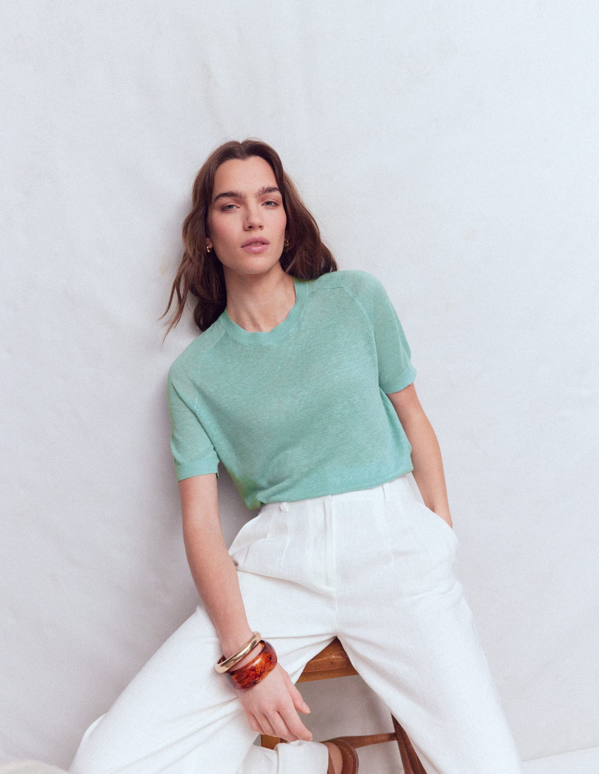 T-shirt boutonné Agnes en lin-Bleu brume marine-7