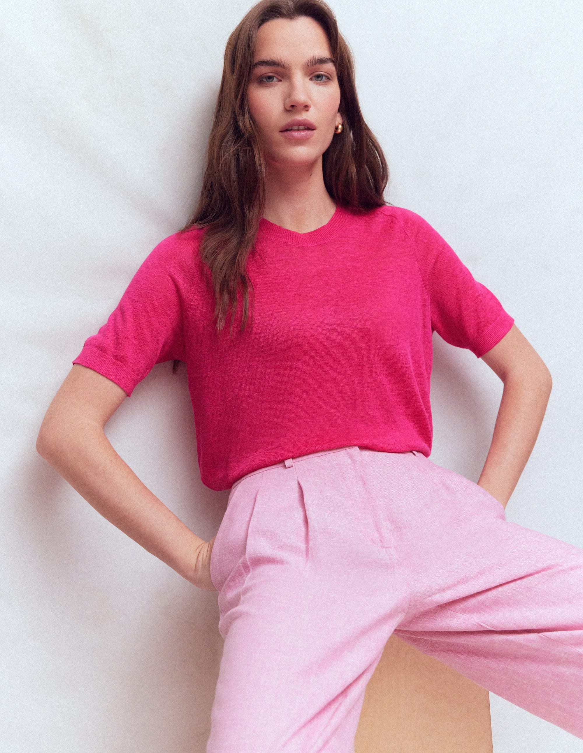 Agnes Leinen-T-Shirt mit Knopfleiste-Rosarot - Image 1