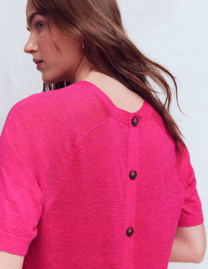Agnes Leinen-T-Shirt mit Knopfleiste-Rosarot-2