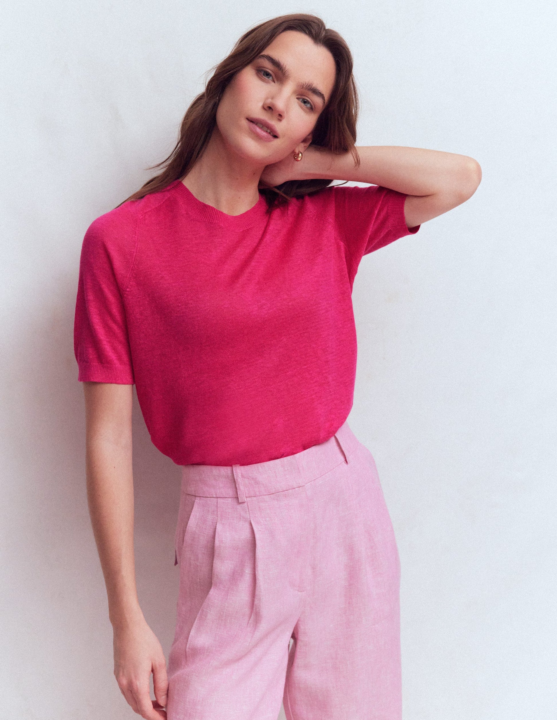 Agnes Leinen-T-Shirt mit Knopfleiste-Rosarot-4