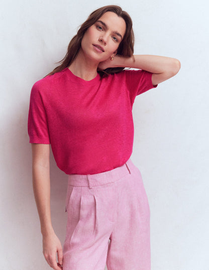 Agnes Leinen-T-Shirt mit Knopfleiste-Rosarot-4