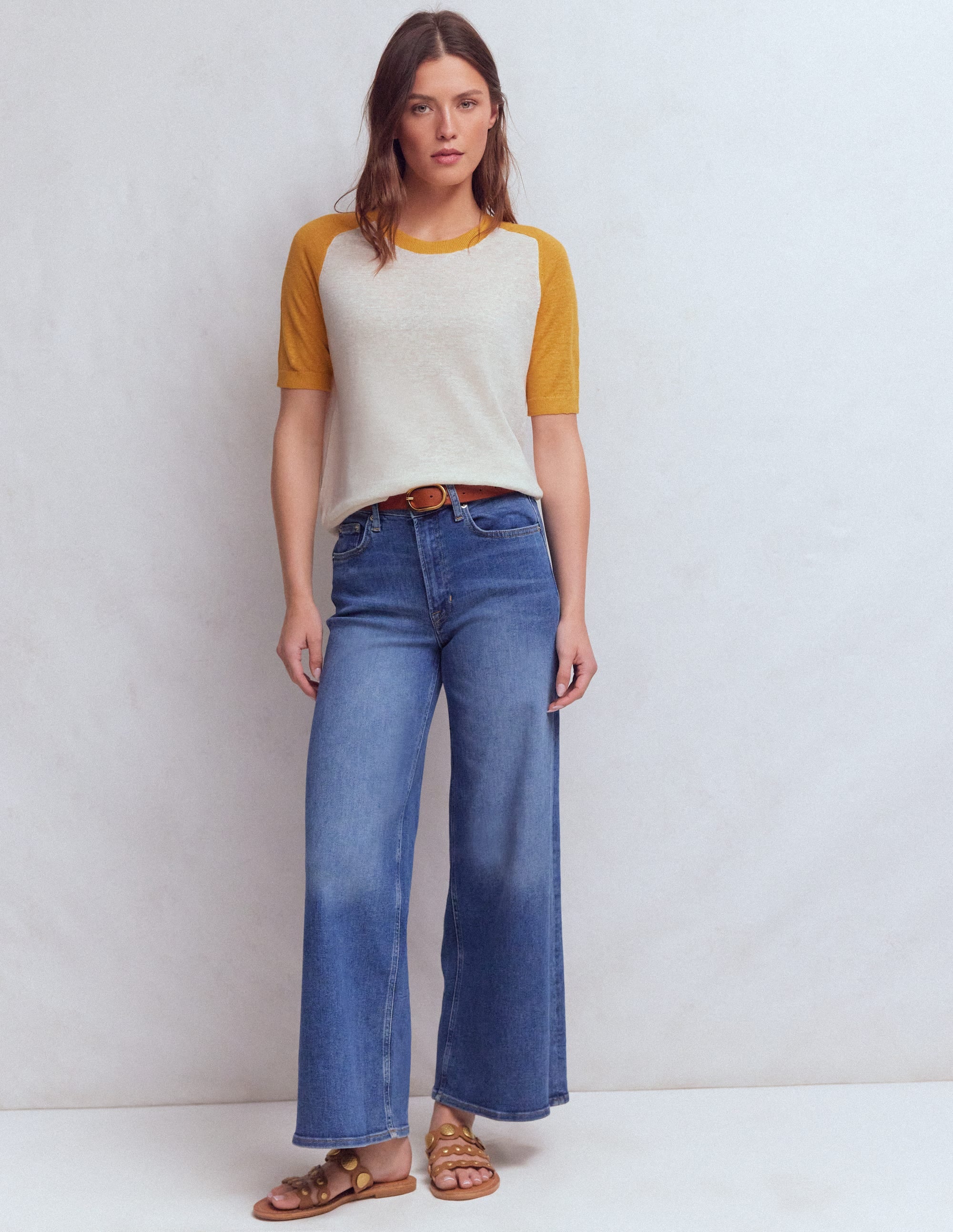 T-shirt boutonné Agnes en lin-Jaune, colourblock - Image 4