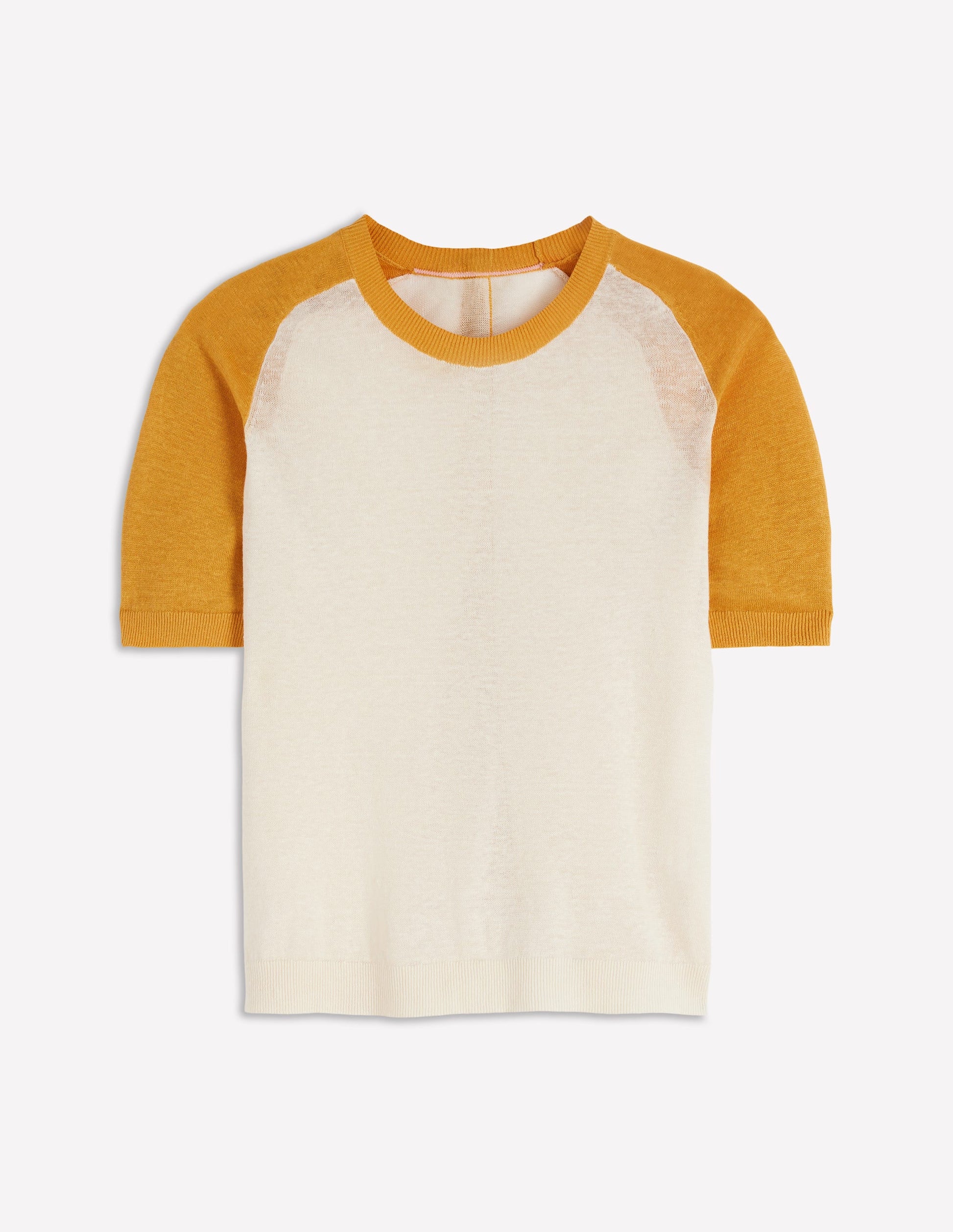 Agnes Leinen-T-Shirt mit Knopfleiste-Gelb, Blockfarben-5