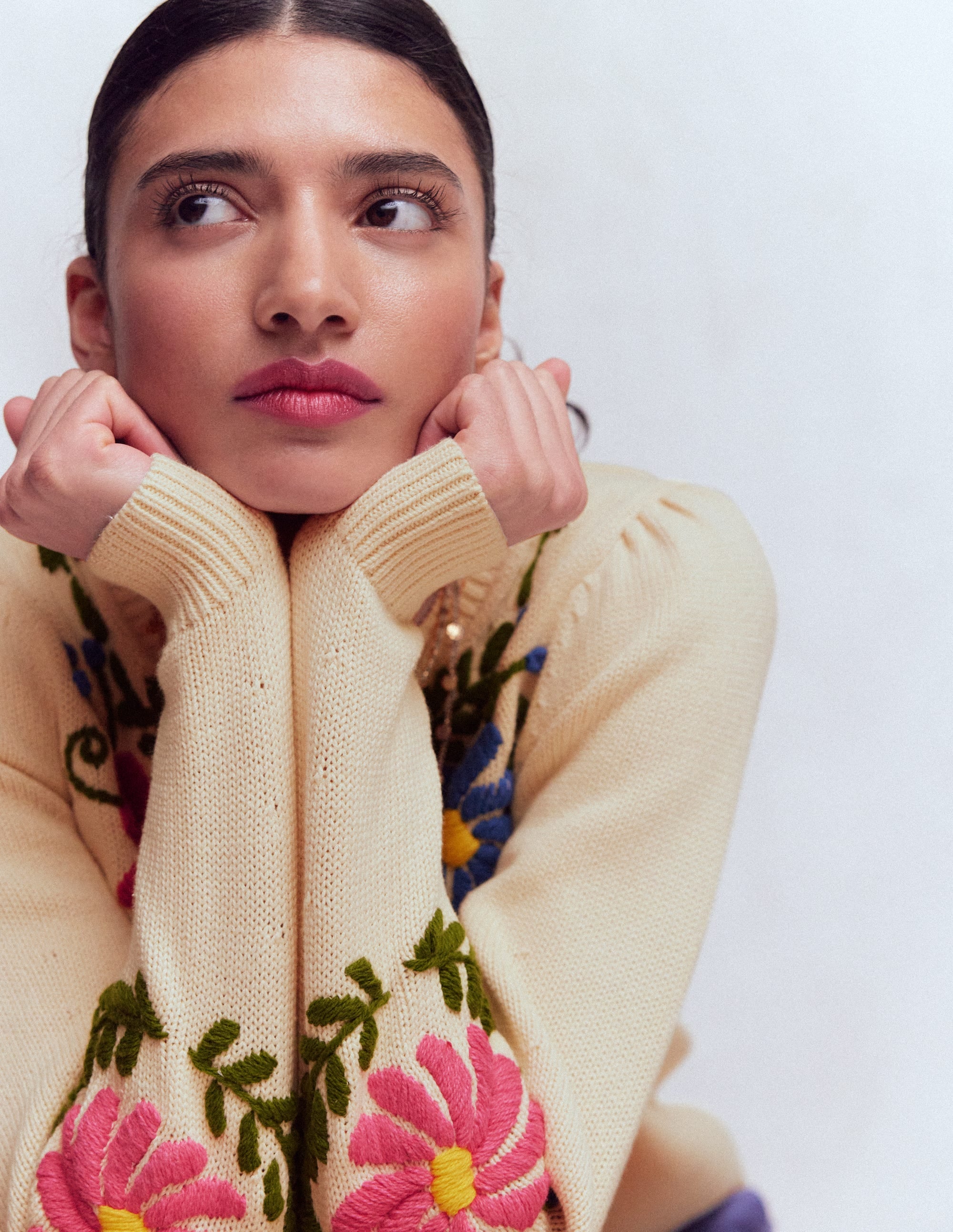 Davina Puff Sleeve Jumper-Ivory Embroidery - Image 2