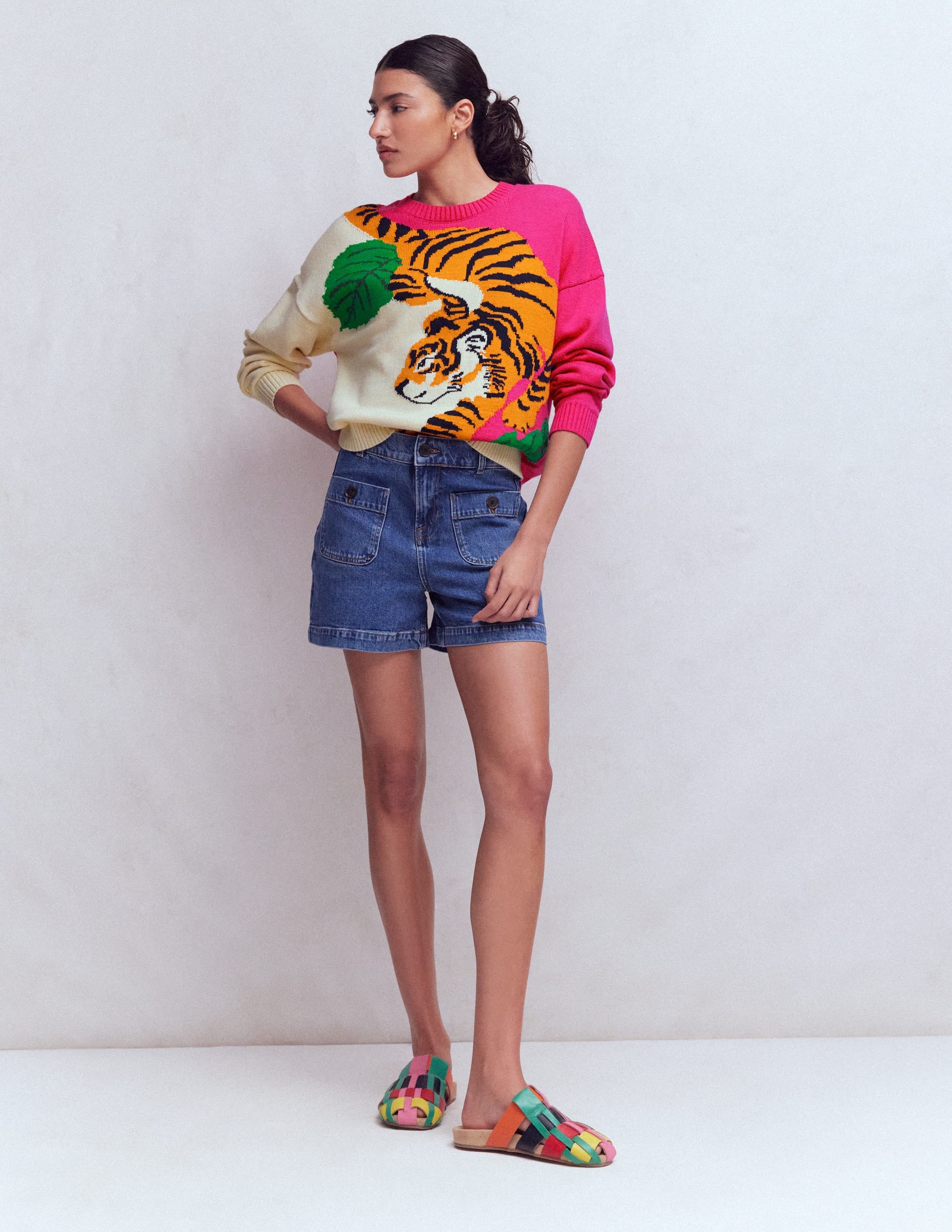 Jacquard-Pullover-Warmes Naturweiß und rosa Tiger - Image 4