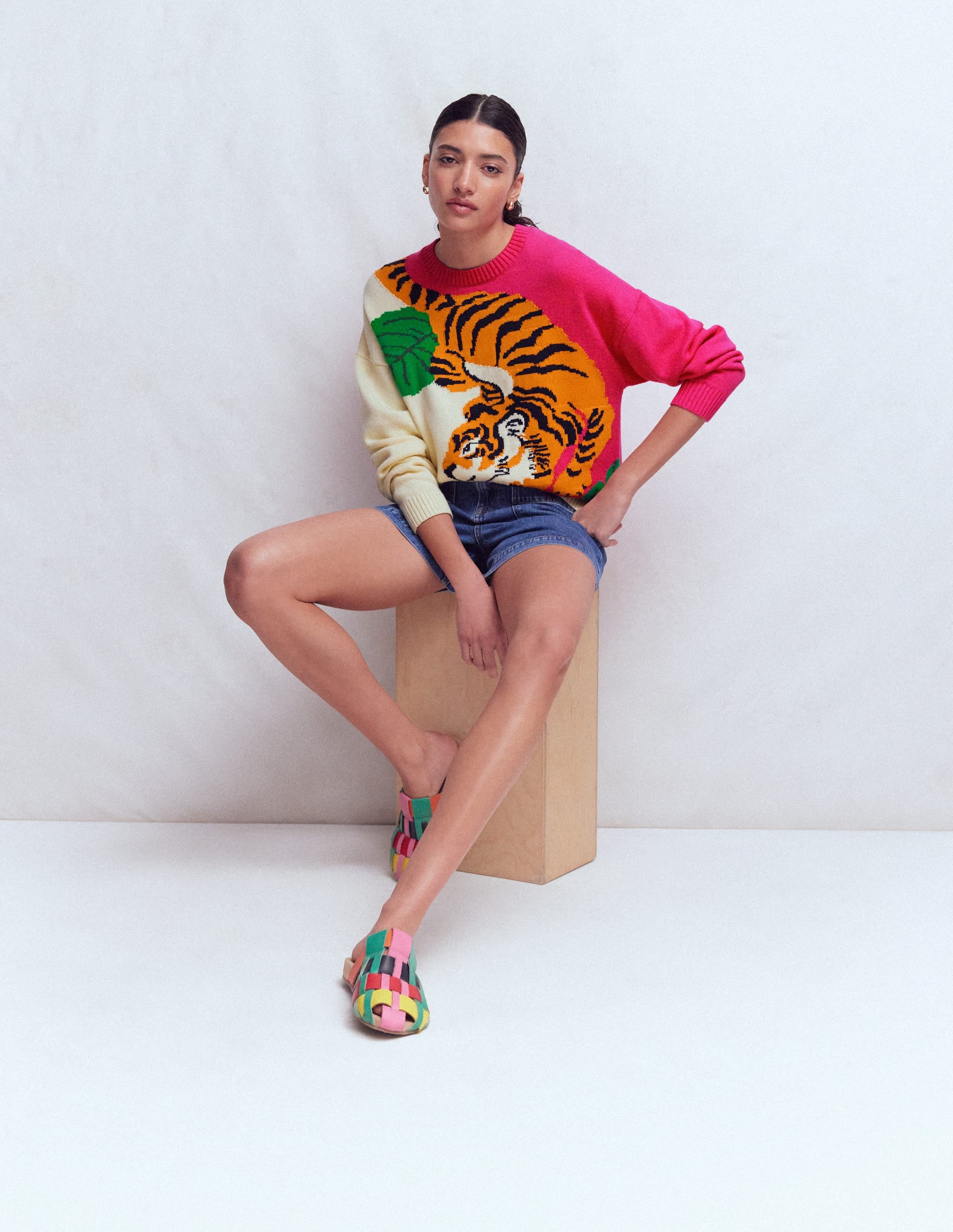 Jacquard-Pullover-Warmes Naturweiß und rosa Tiger - Image 5
