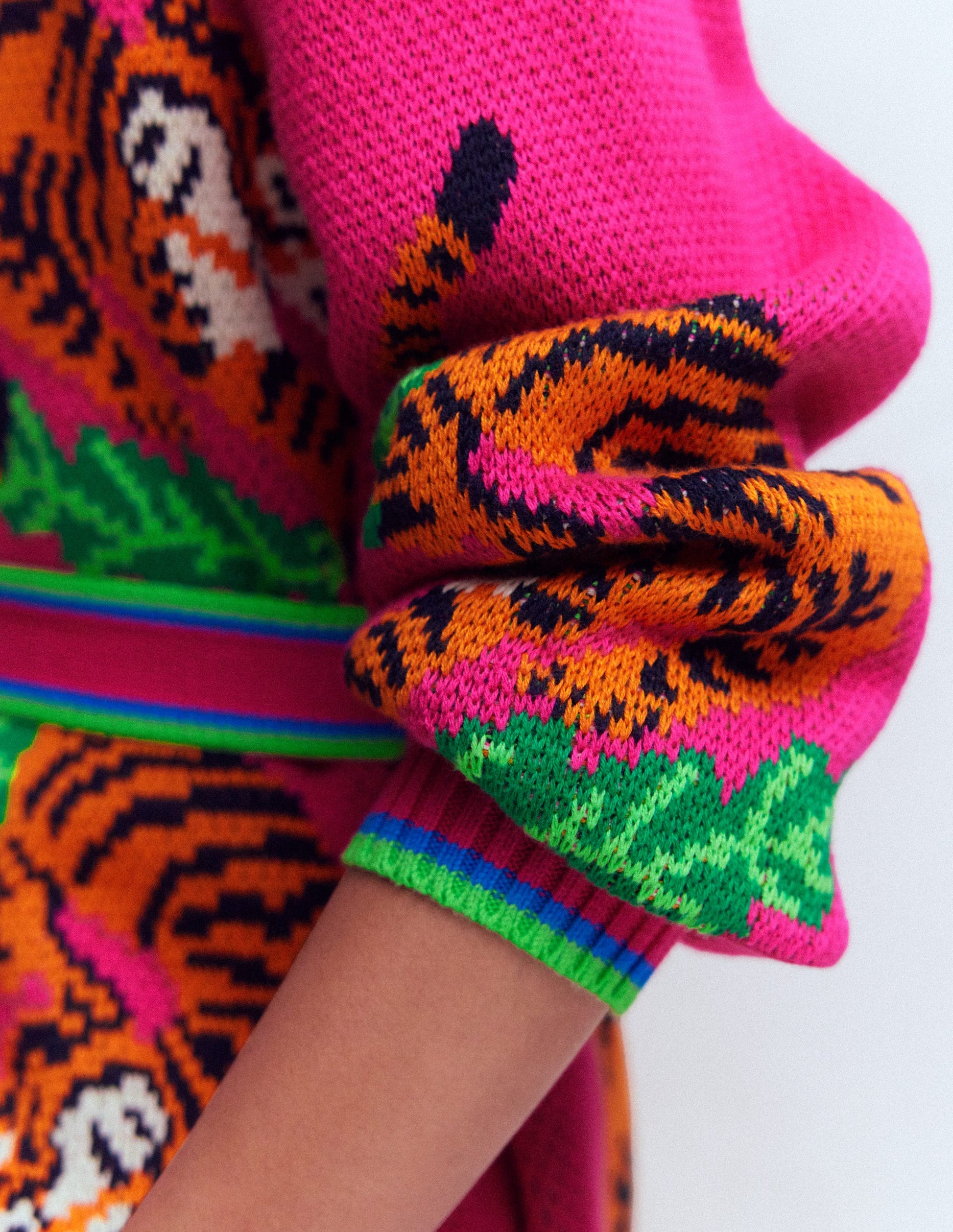 Jacquard-Strickjacke mit Gürtel-Rosa Schafgarbe Tiger-6