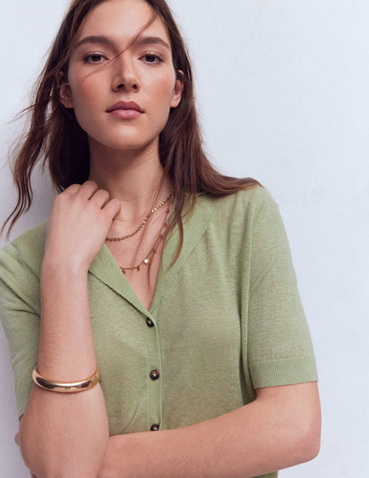 Gilet à col Agnes en lin-VERT-1