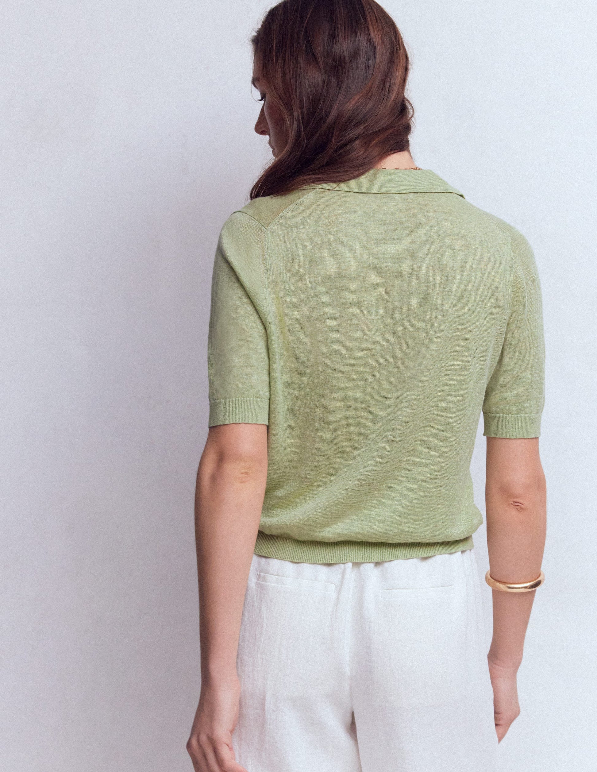 Gilet à col Agnes en lin-VERT-3