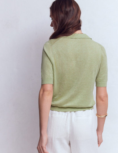 Gilet à col Agnes en lin-VERT-3