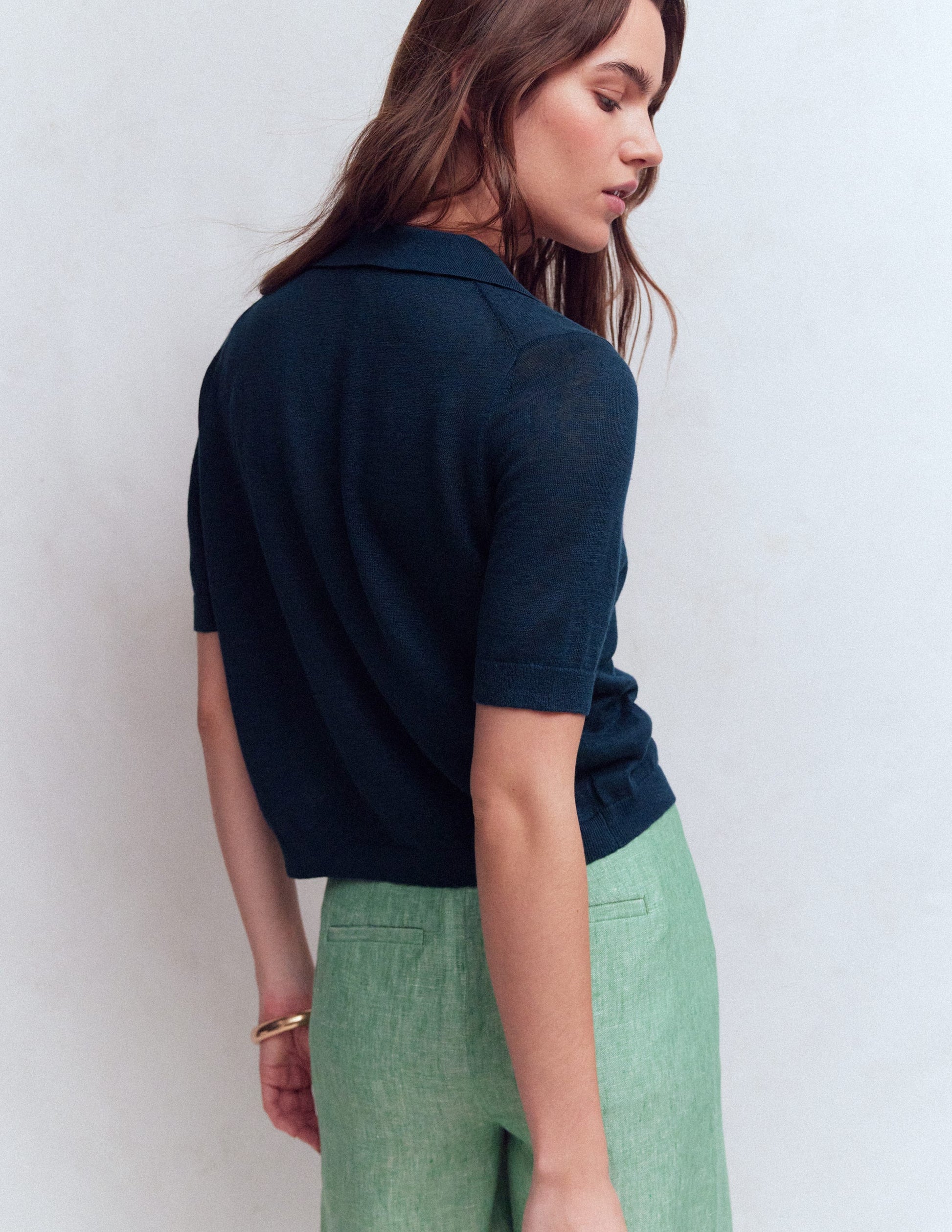 Agnes Leinenstrickjacke mit Kragen-Marineblau-3