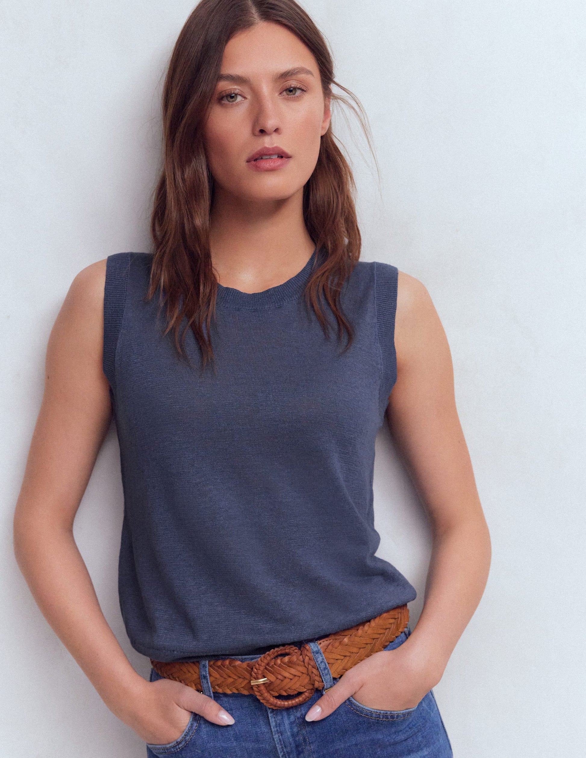 Débardeur Agnes en lin-Bleu-4