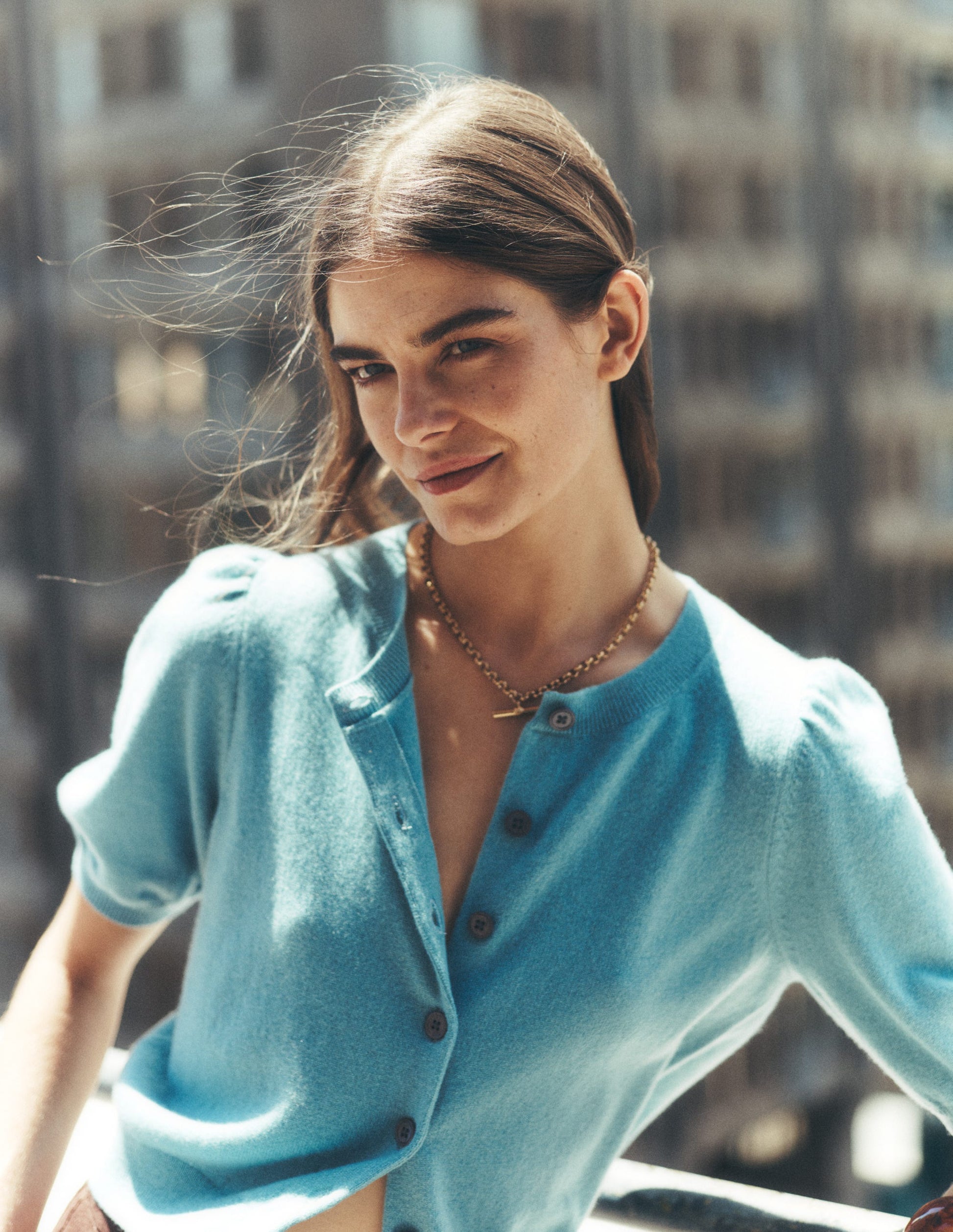 Cardigan court en cachemire-Bleu brumeux-5