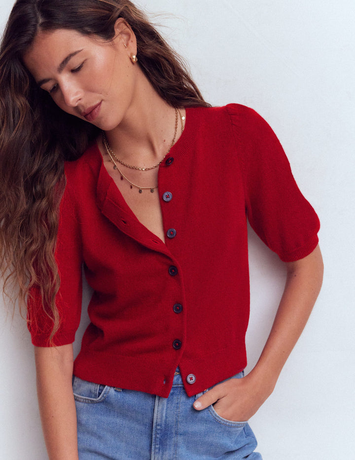 Verkürzte Kaschmir-Strickjacke-Eschenrot