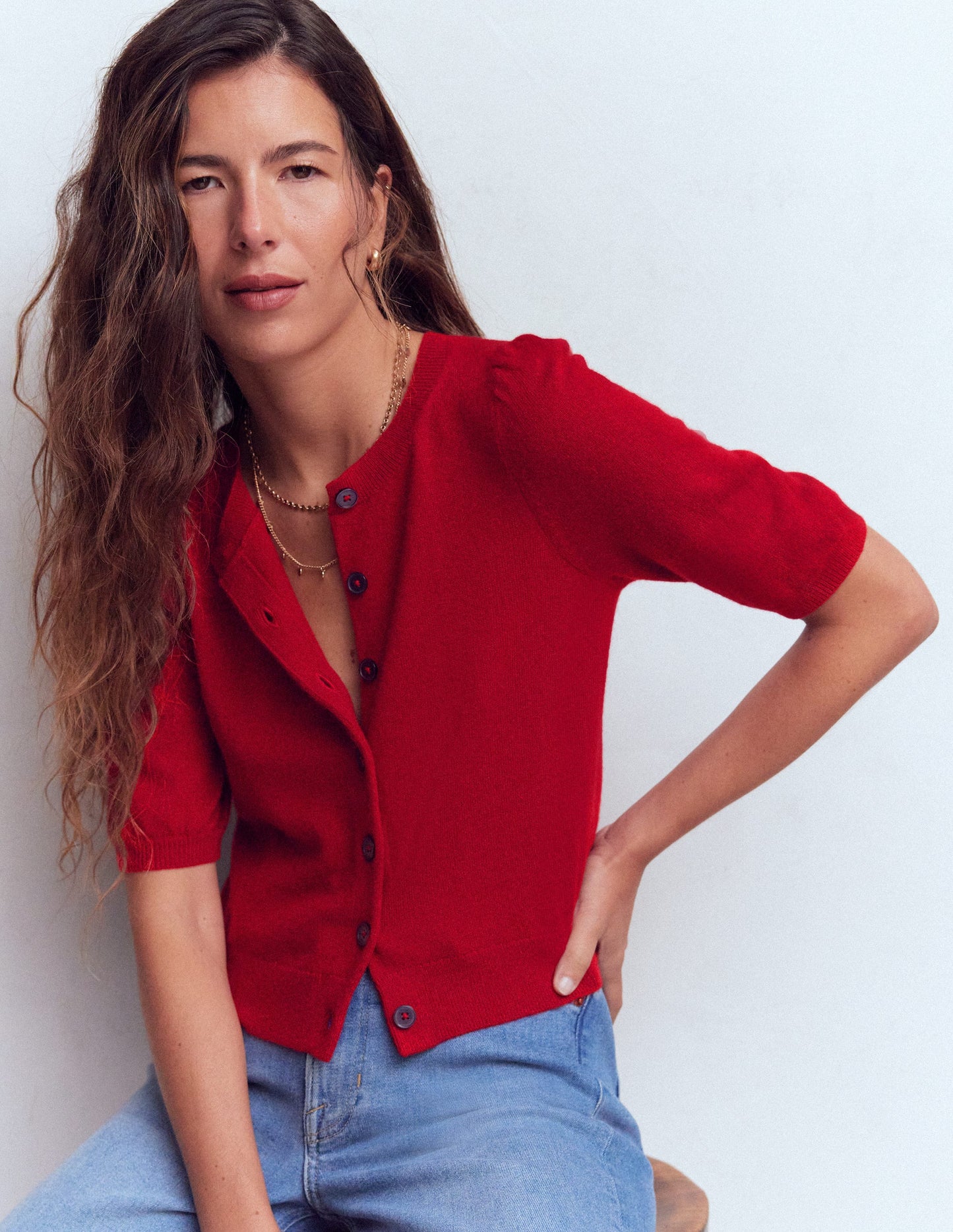 Joli cardigan court-Rouge cendre