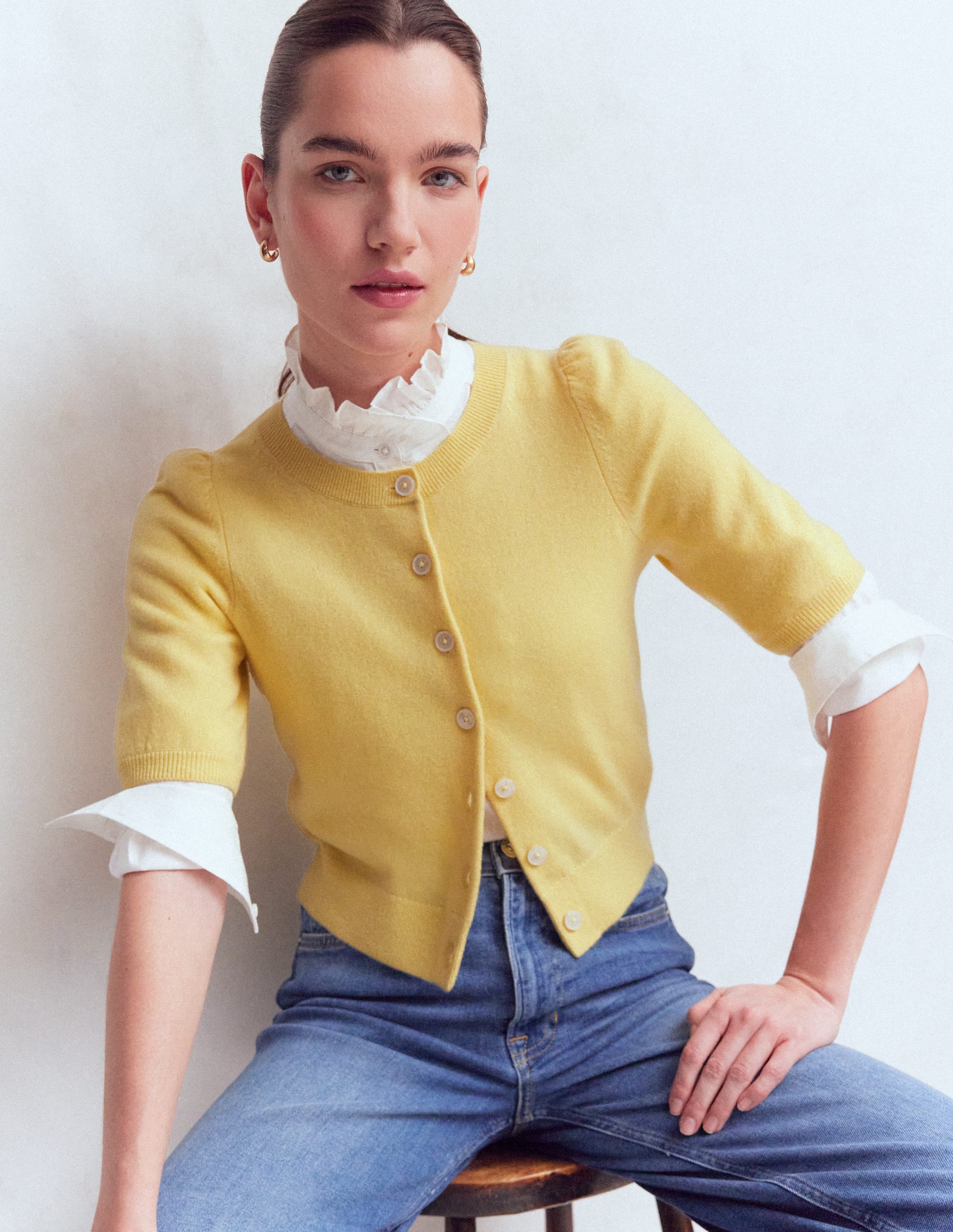 Verkürzte Kaschmir-Strickjacke-Sandsteingelb - Image 1