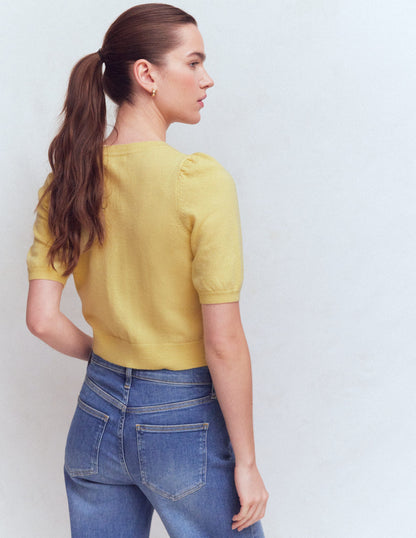 Hübsche verkürzte Strickjacke-Sandsteingelb-3