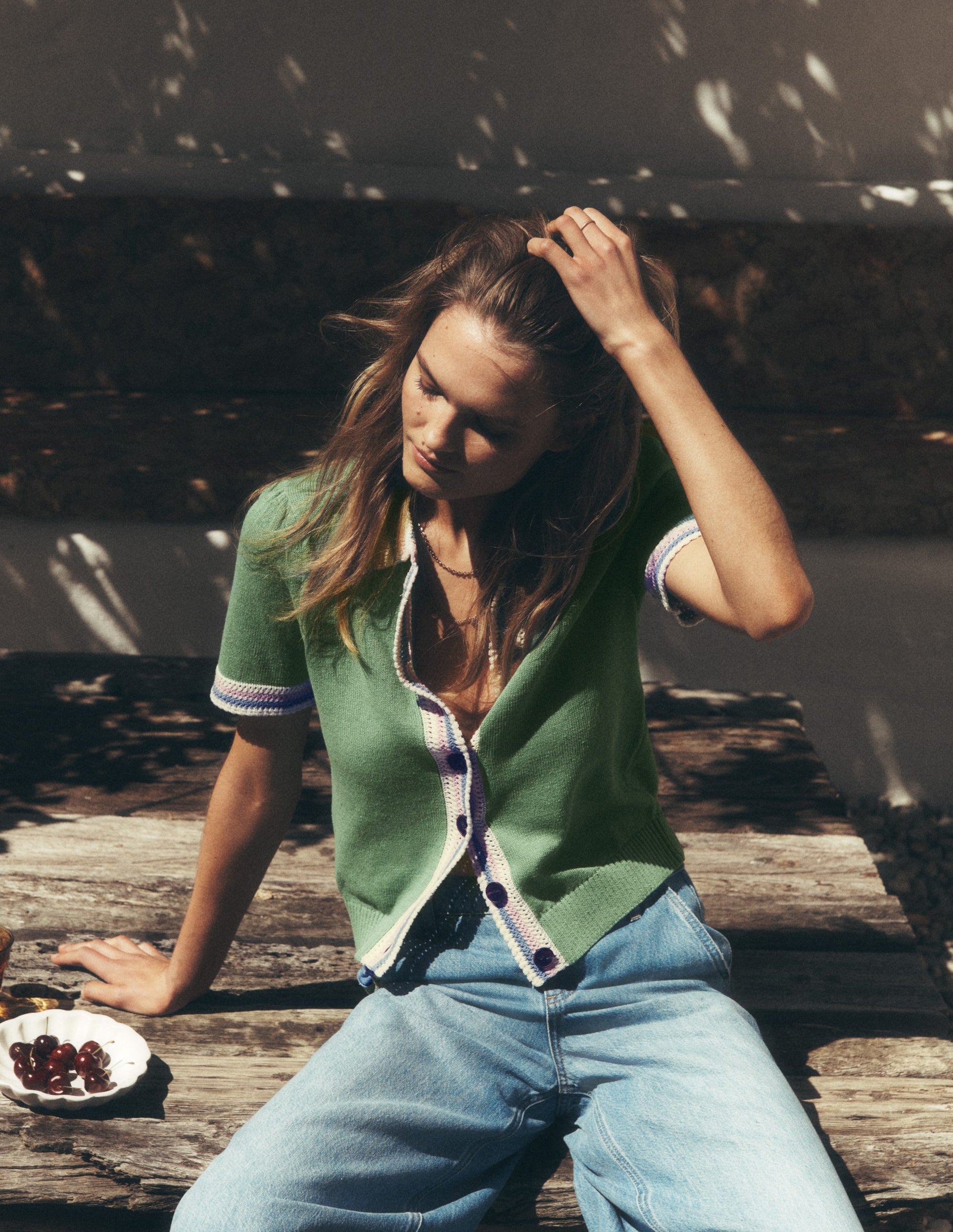 Saffron Crochet Trim Cardigan-Green-1