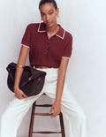 Pointelle Henley T-shirt DNU-Rich Chestnut