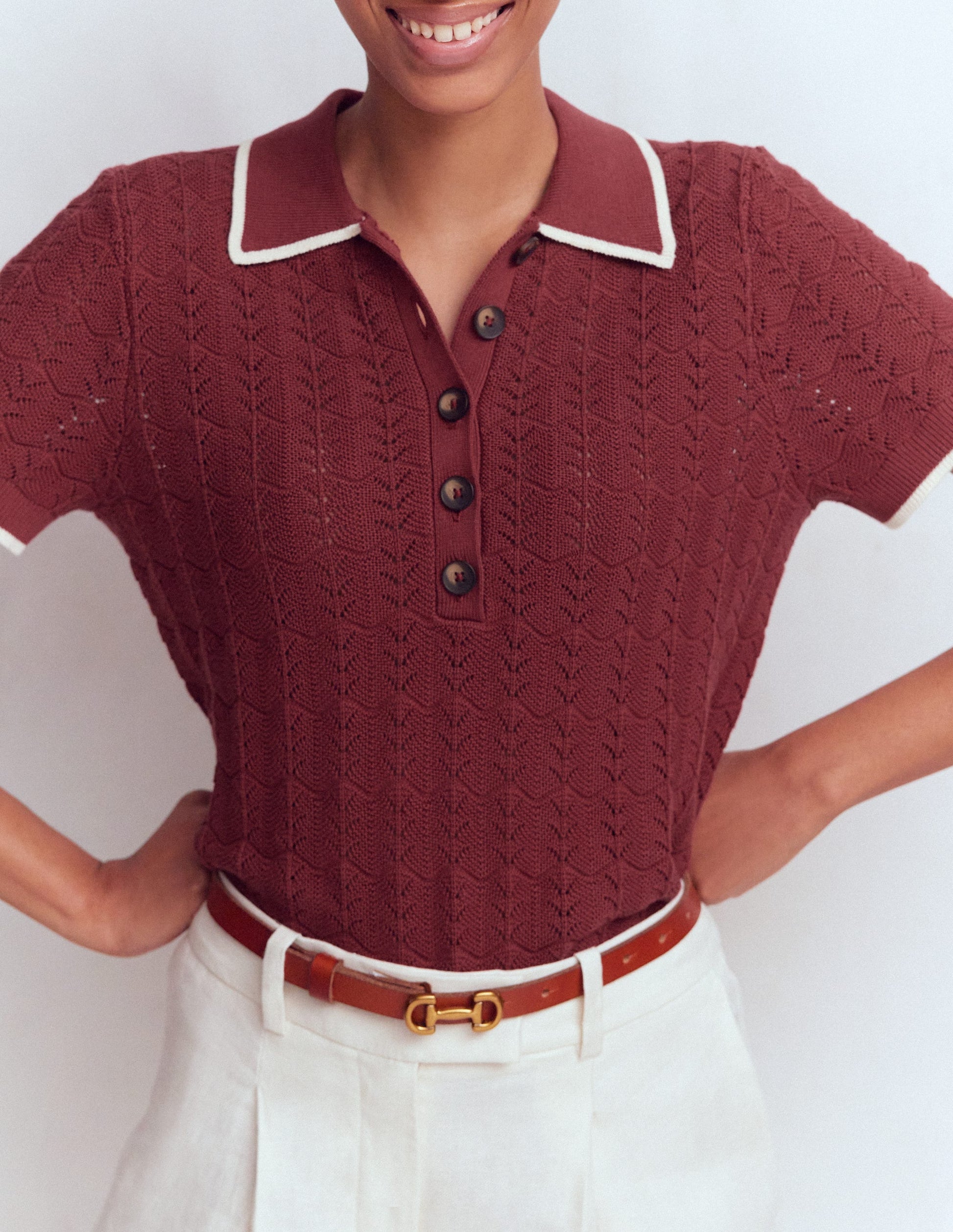 Henley-T-Shirt aus Pointelle-Sattes Kastanienbraun-2