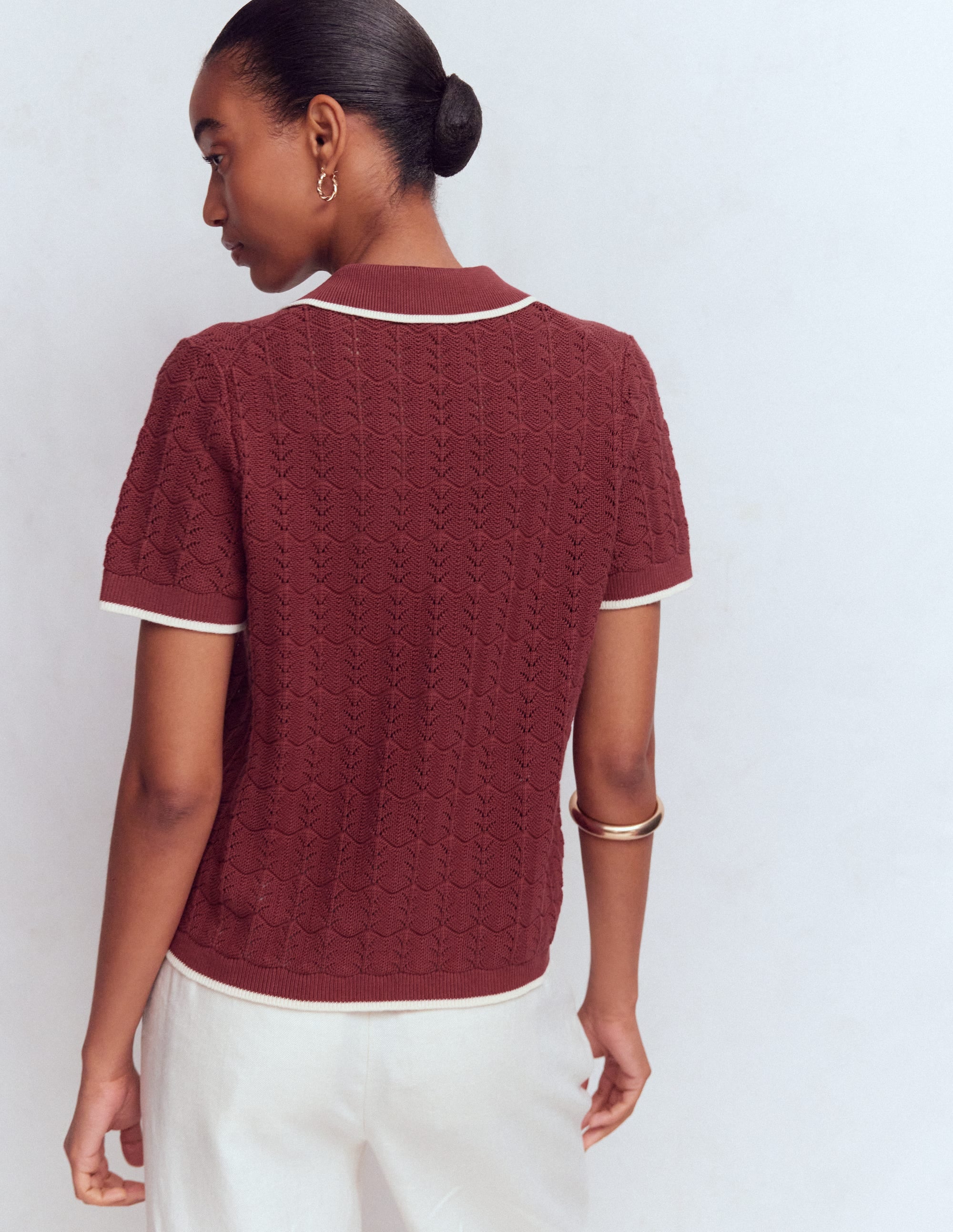 Henley-T-Shirt aus Pointelle-Sattes Kastanienbraun - Image 3