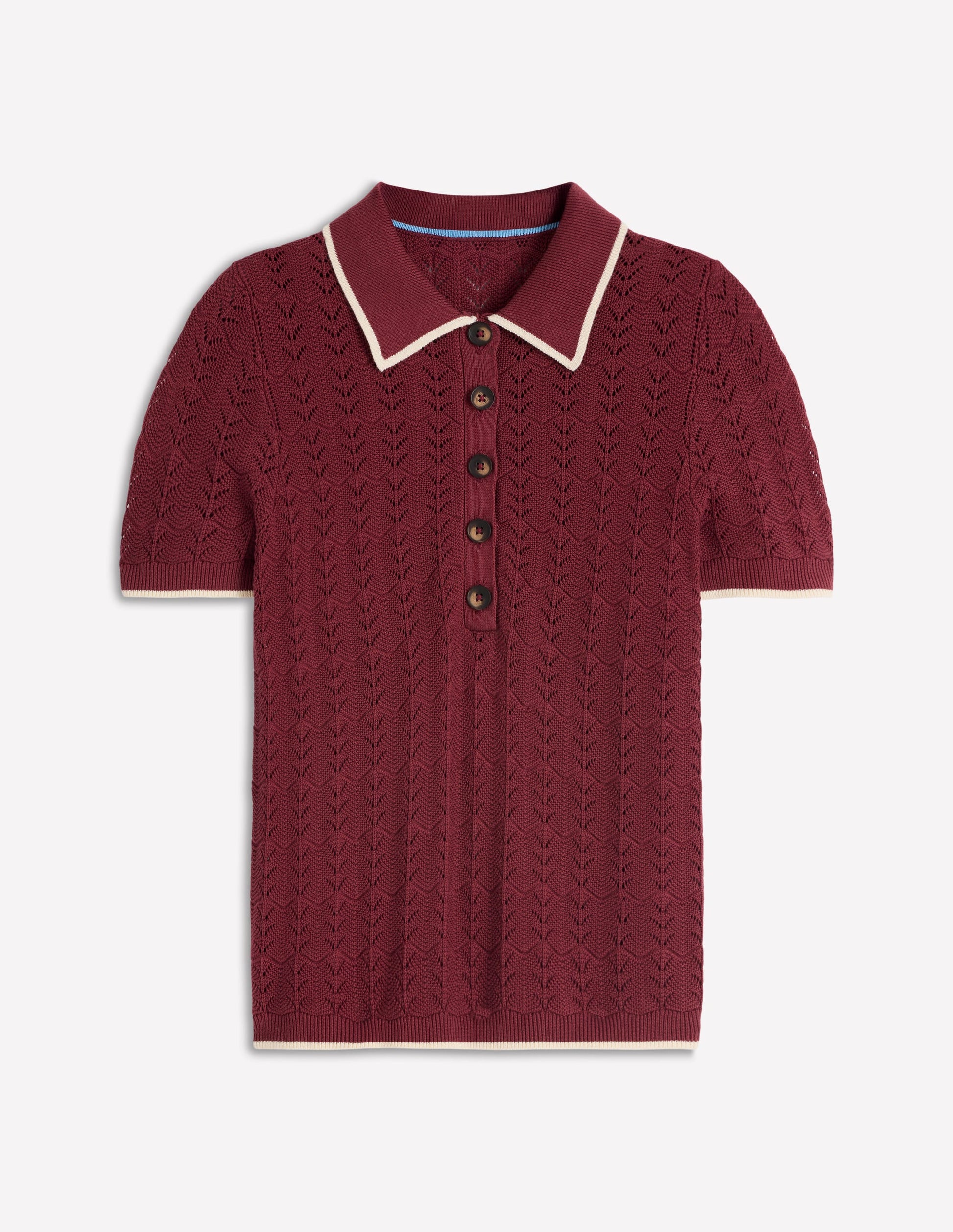 Henley-T-Shirt aus Pointelle-Sattes Kastanienbraun-5